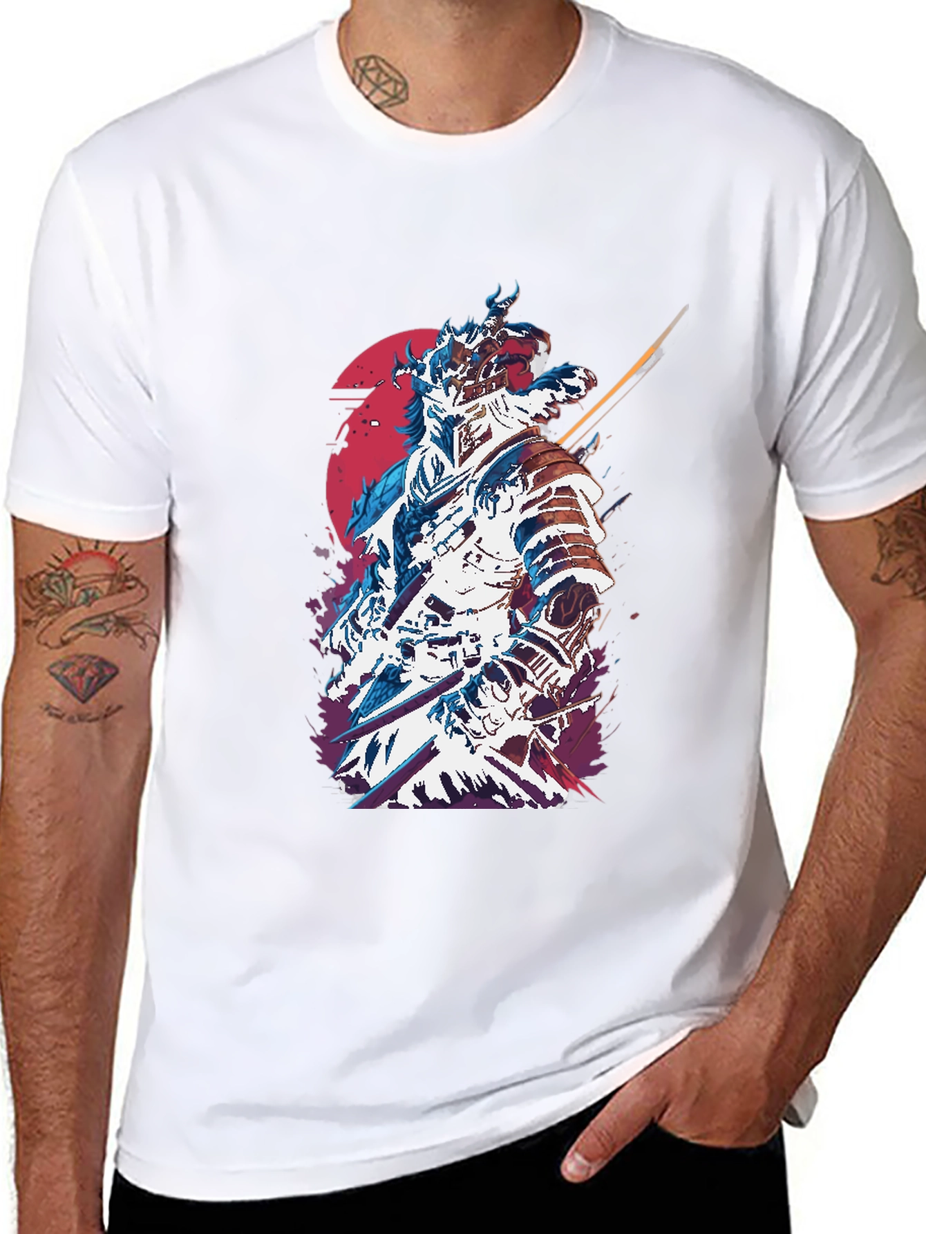 Samurai Graphic Print Mens Black T-Shirt