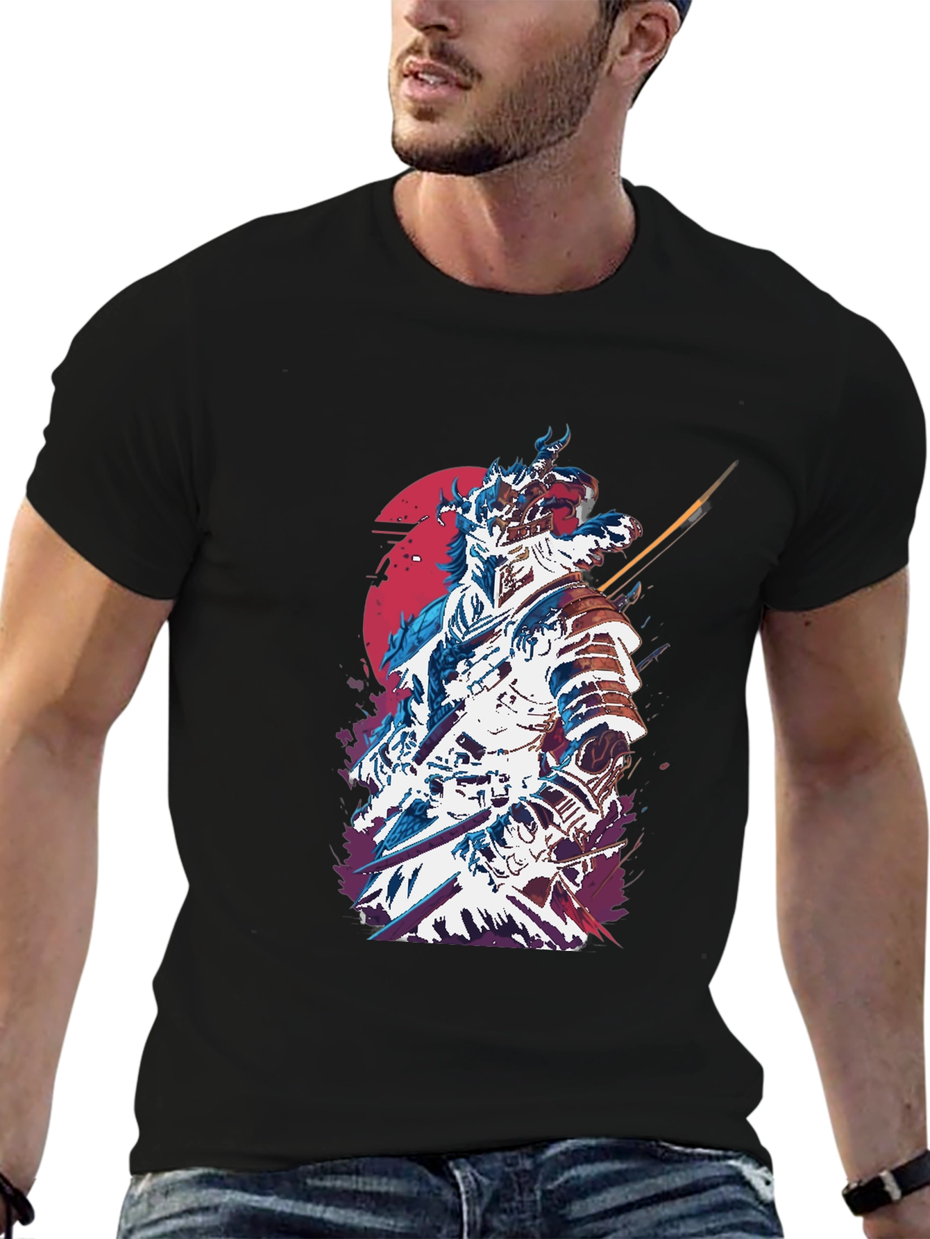 Samurai Graphic Print Mens Black T-Shirt