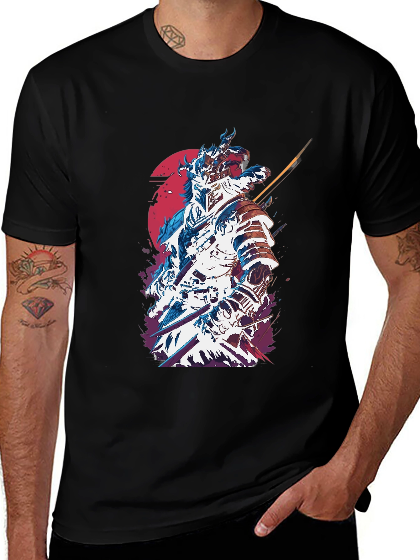 Samurai Graphic Print Mens Black T-Shirt
