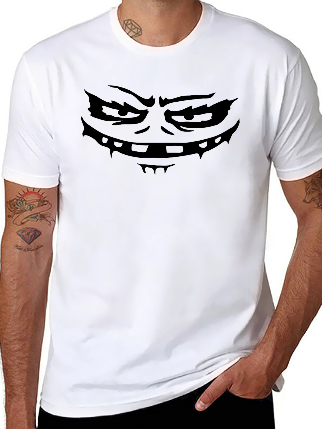 Spooky Monster Face Black T-Shirt
