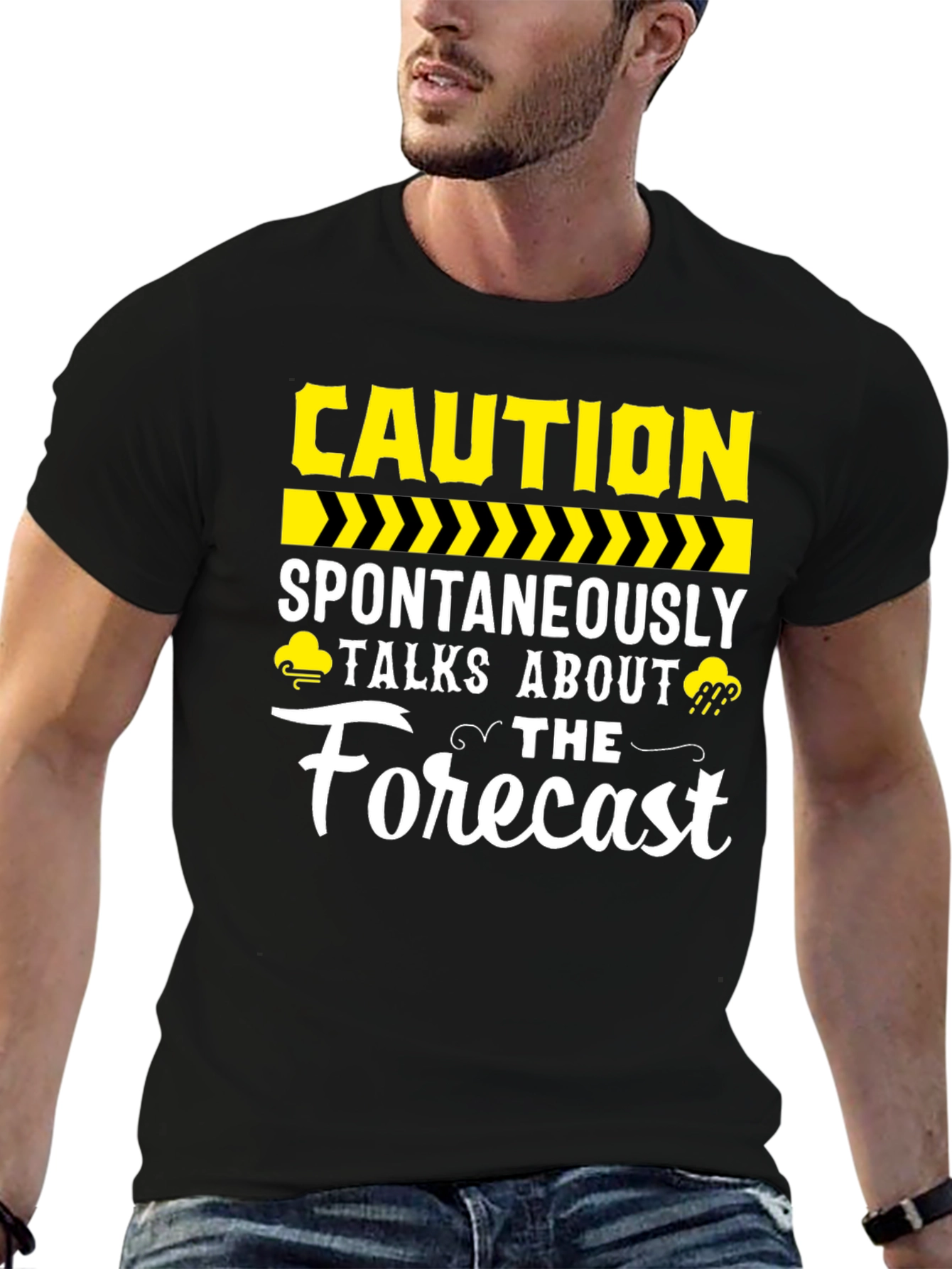Caution Spontaneously Talks About The Forecast Black T-Shirt
