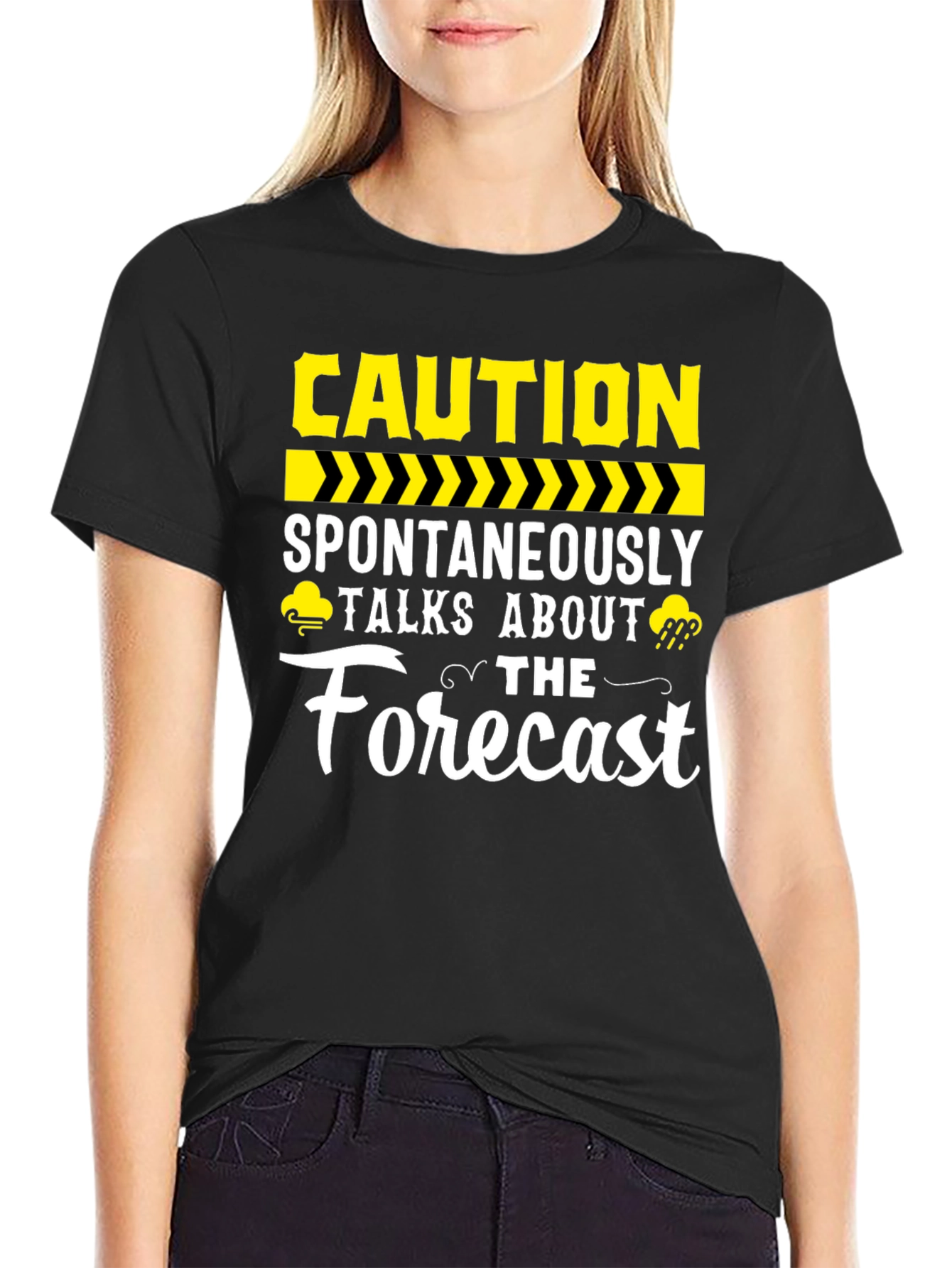 Caution Spontaneously Talks About The Forecast Black T-Shirt