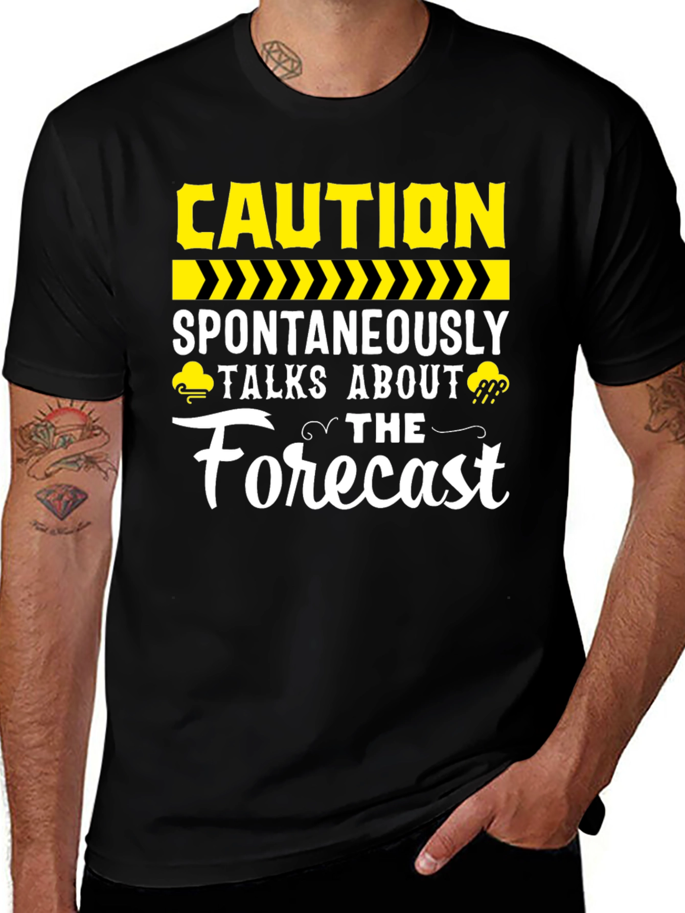 Caution Spontaneously Talks About The Forecast Black T-Shirt