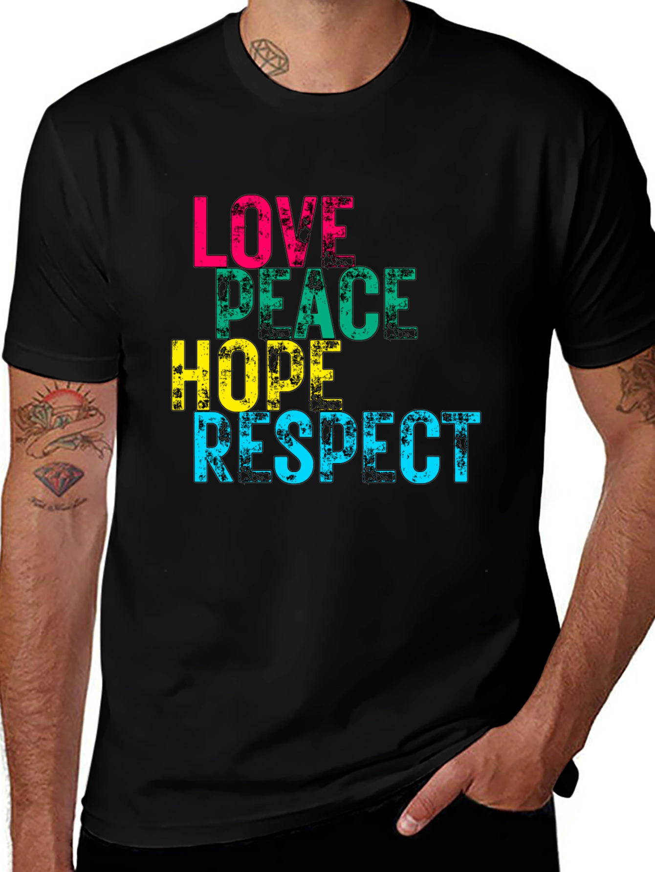 Love Peace Hope Respect Graphic Print T-Shirt