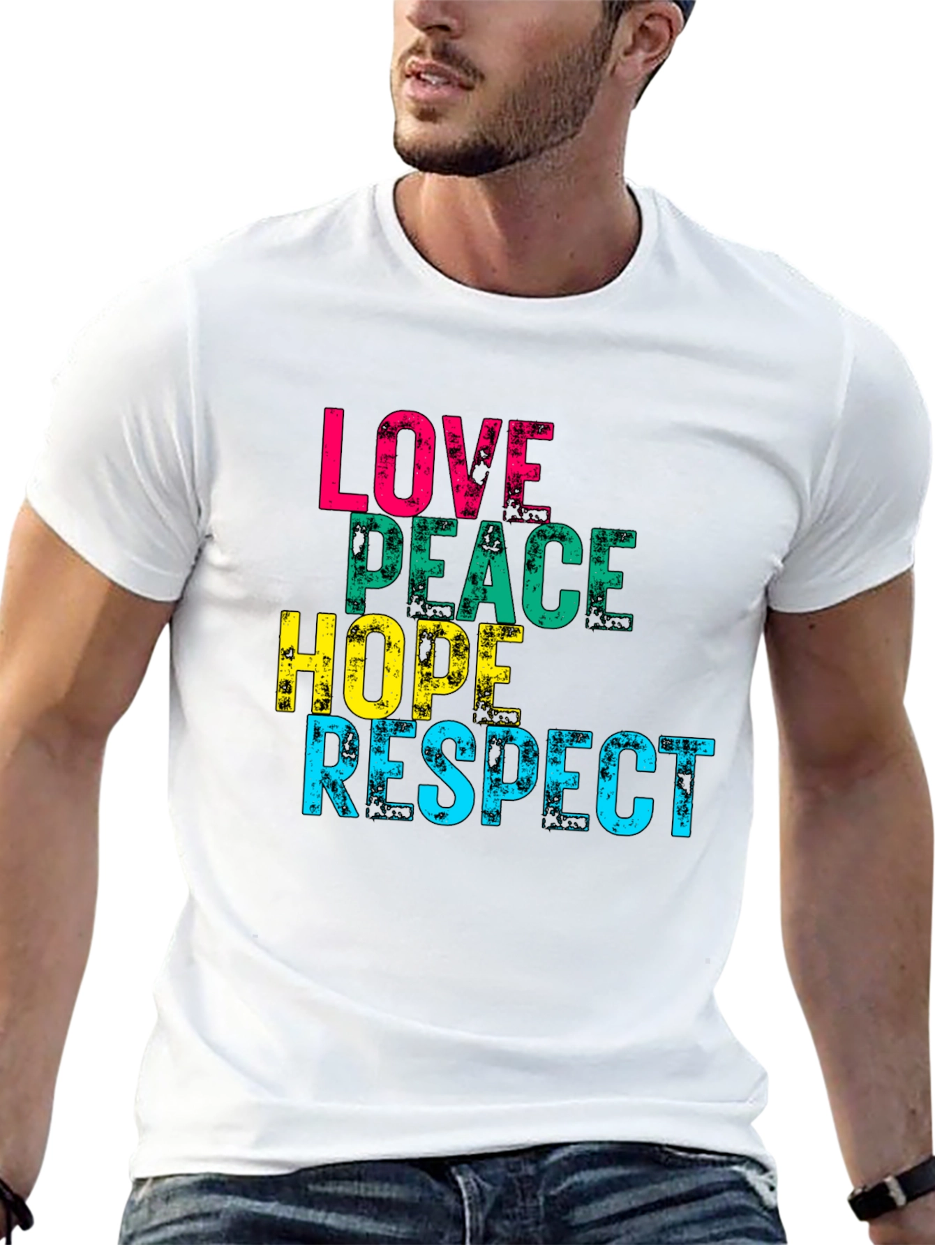 Love Peace Hope Respect Graphic Print T-Shirt
