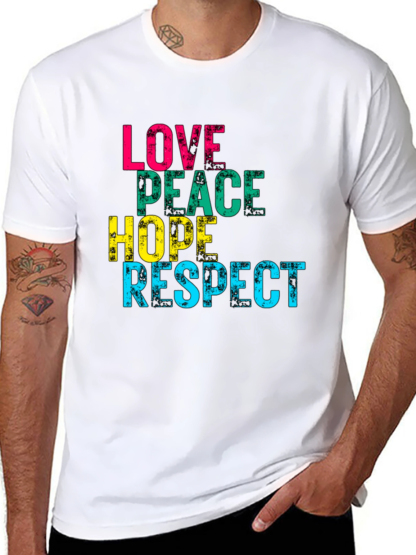 Love Peace Hope Respect Graphic Print T-Shirt