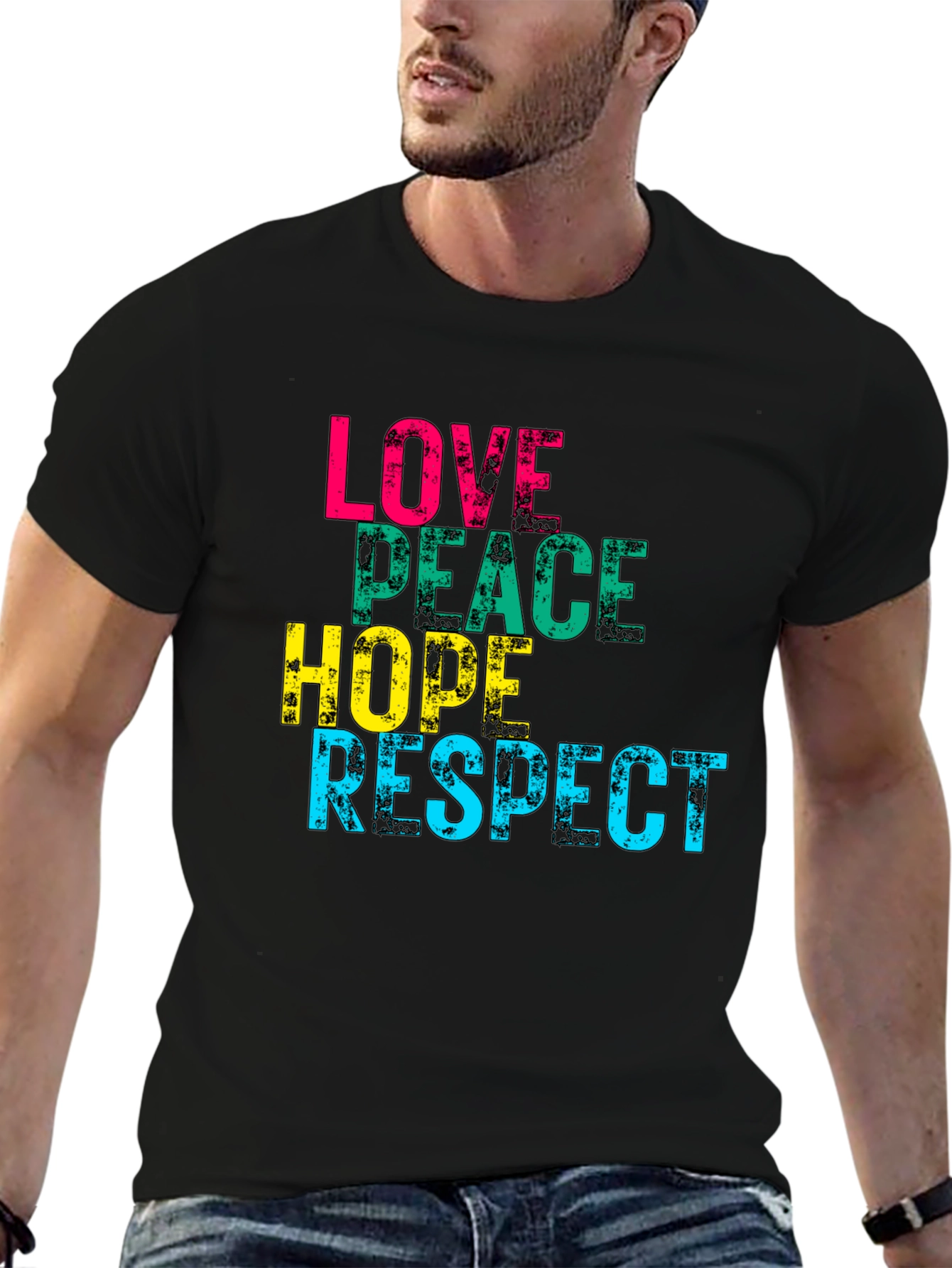Love Peace Hope Respect Graphic Print T-Shirt