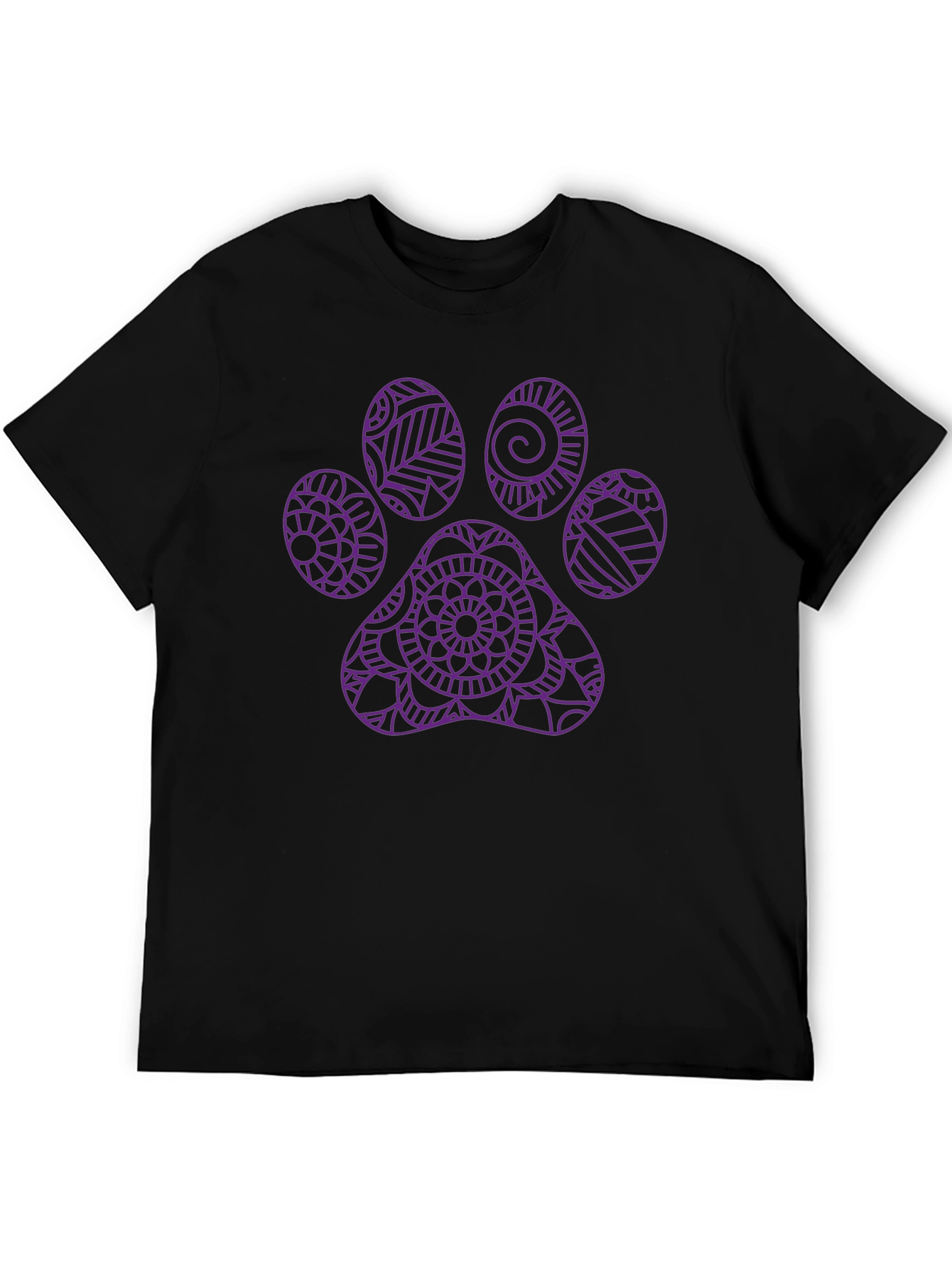 Paw Print Mandala Graphic Tee - Black Cotton T-Shirt