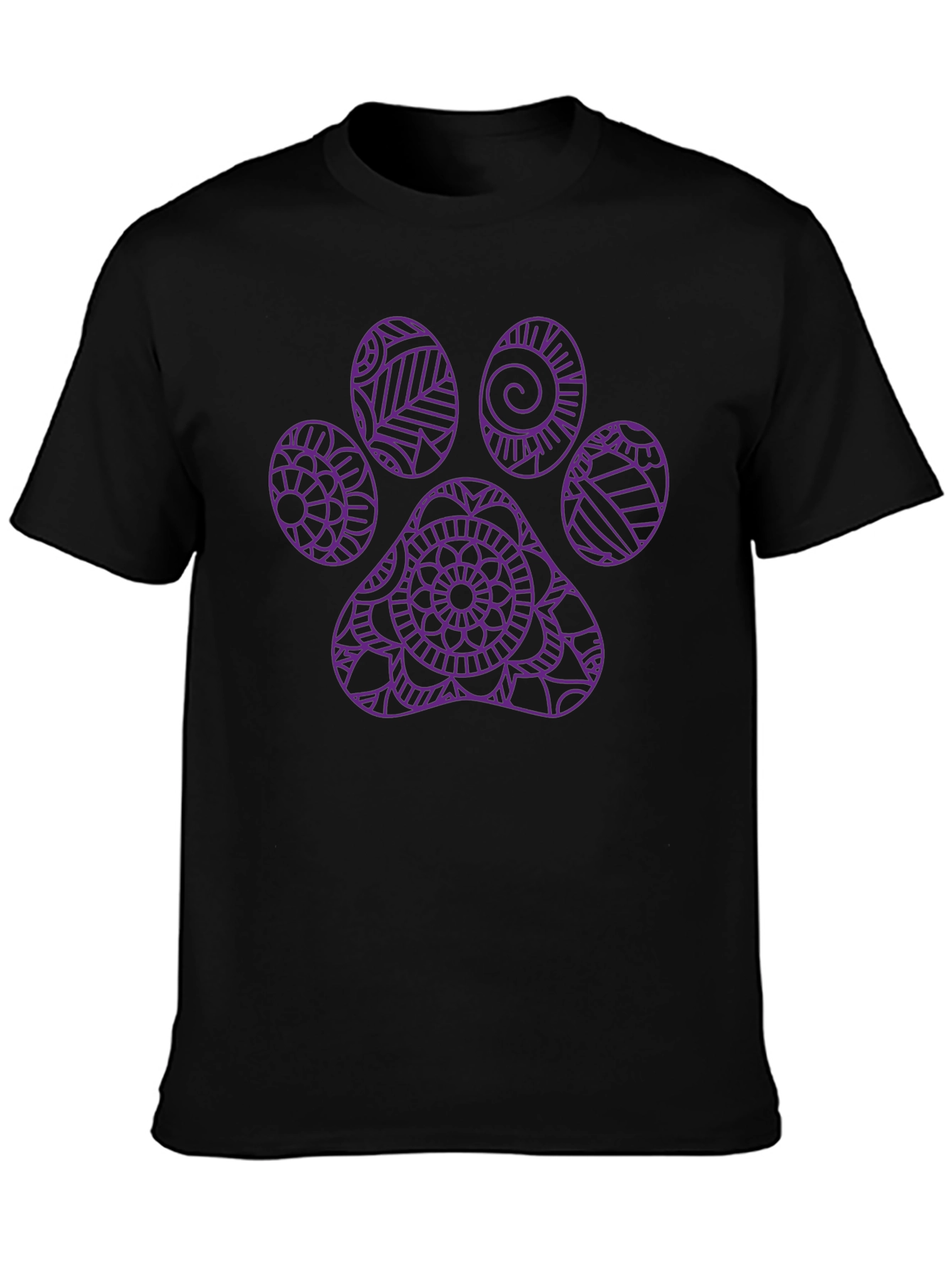 Paw Print Mandala Graphic Tee - Black Cotton T-Shirt