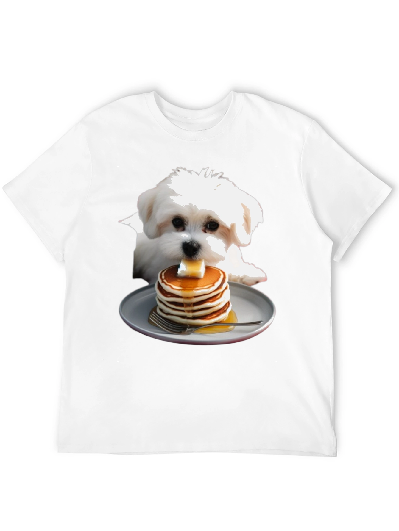 Dog with Pancakes T-Shirt - Cute Foodie Pet Tee