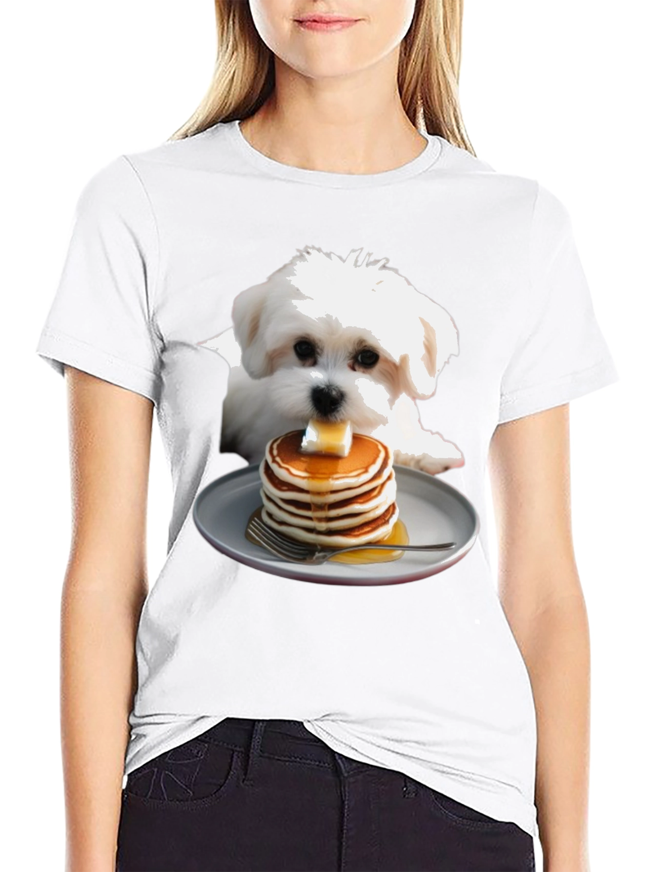 Dog with Pancakes T-Shirt - Cute Foodie Pet Tee