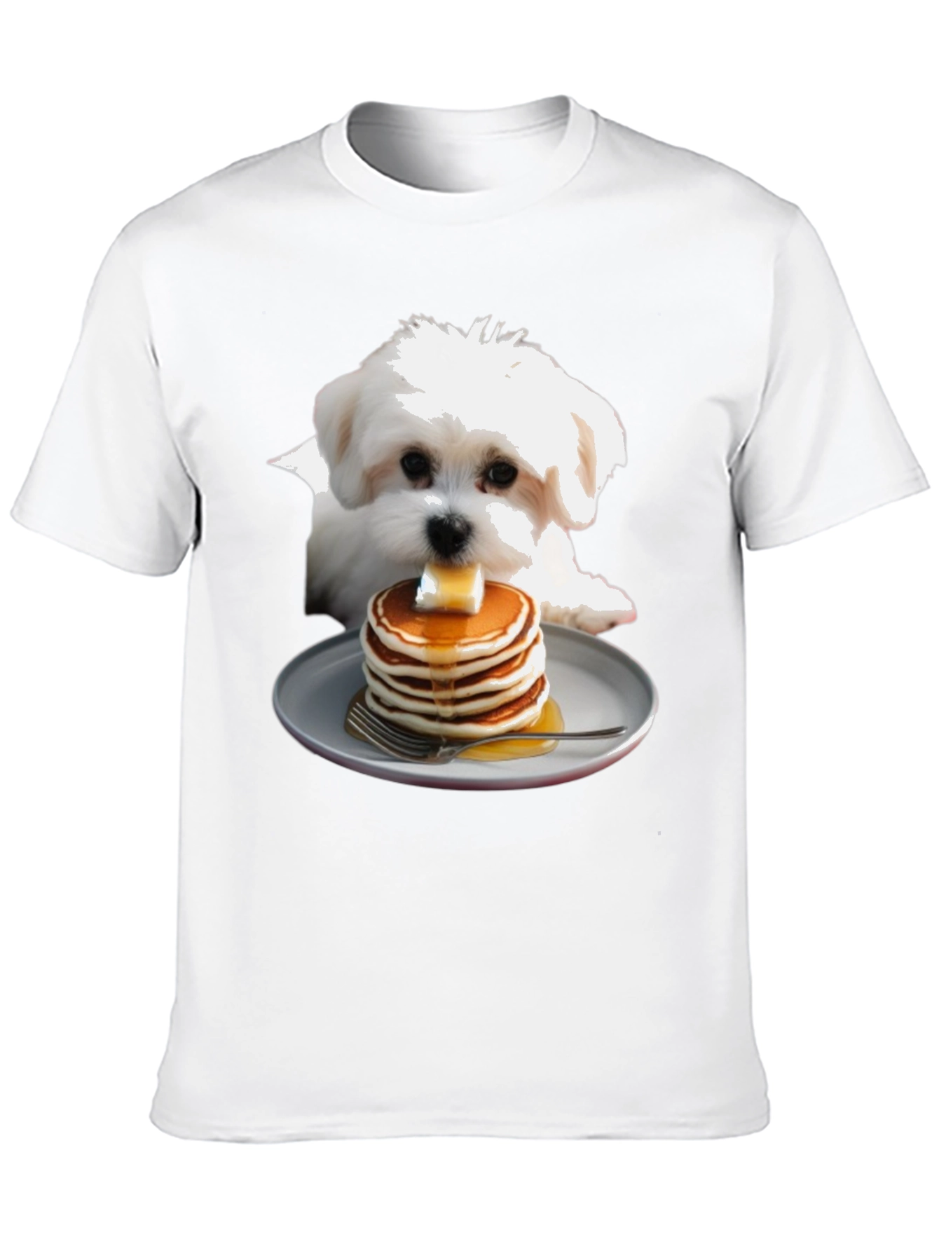 Dog with Pancakes T-Shirt - Cute Foodie Pet Tee