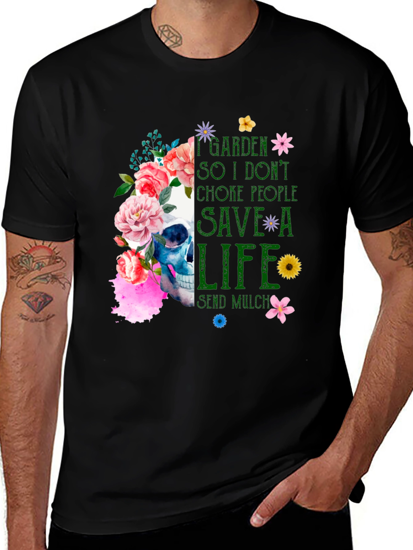 Floral Skull Gardening T-Shirt