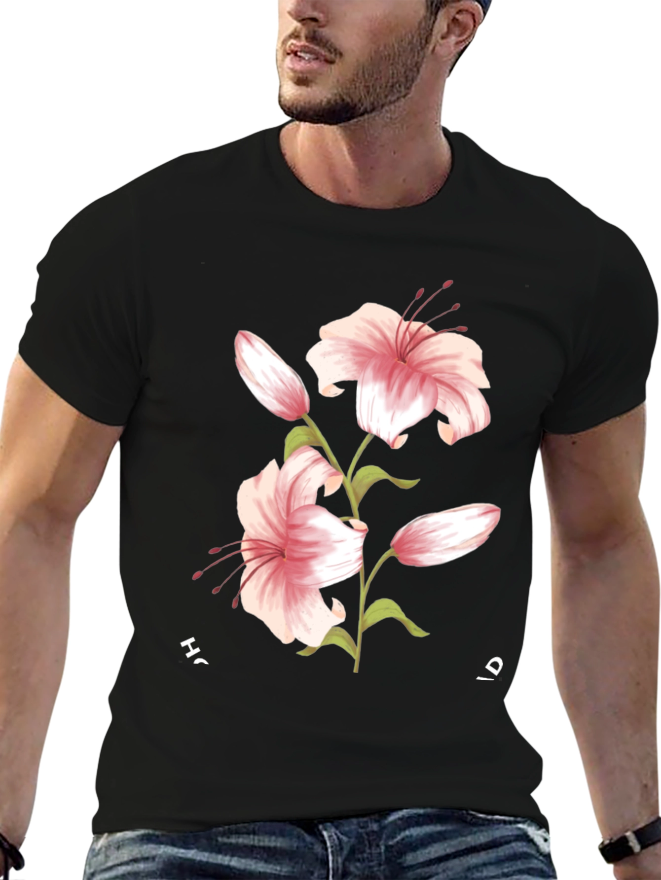 Floral Lily Graphic Black T-Shirt