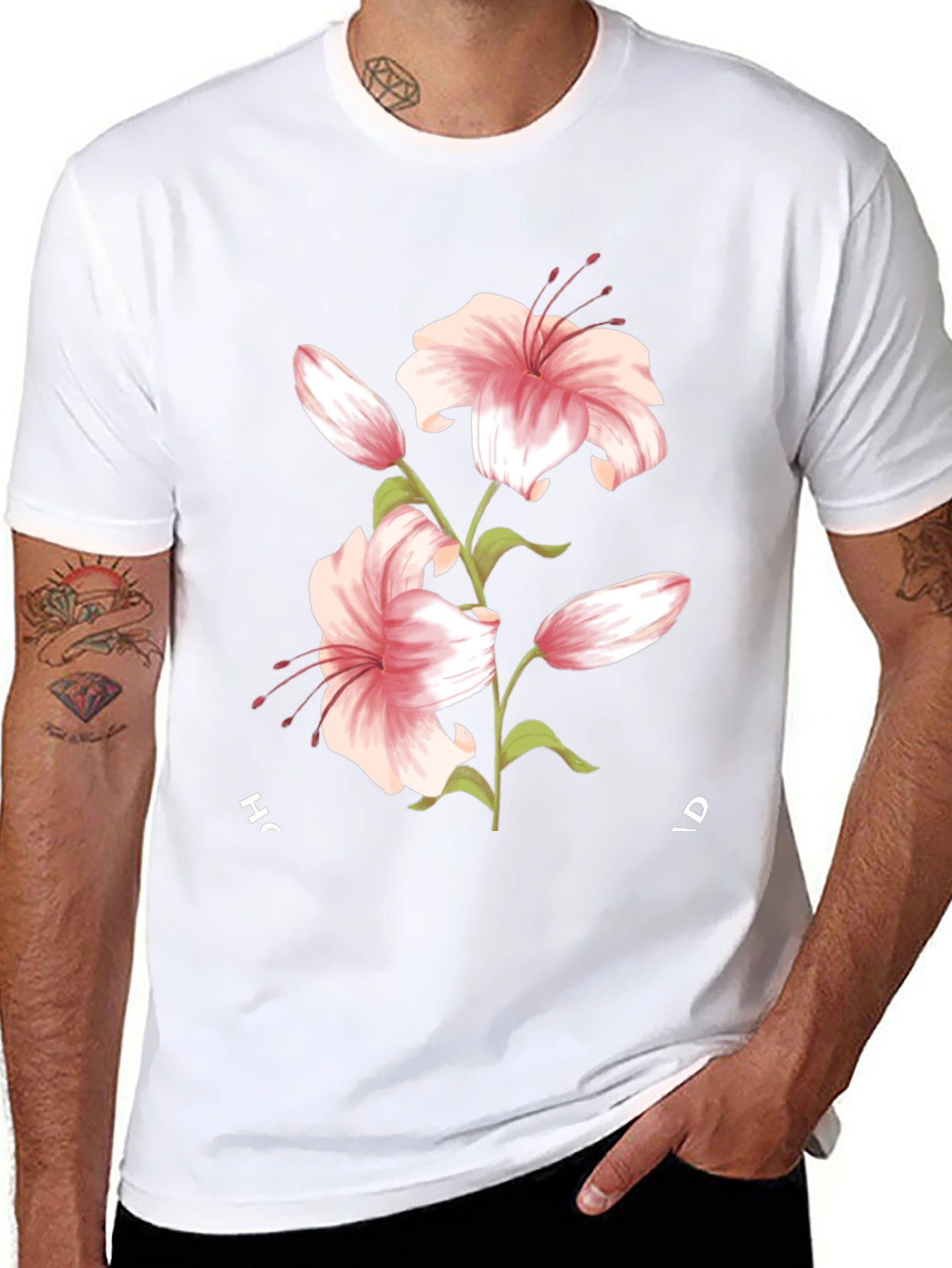 Floral Lily Graphic Black T-Shirt