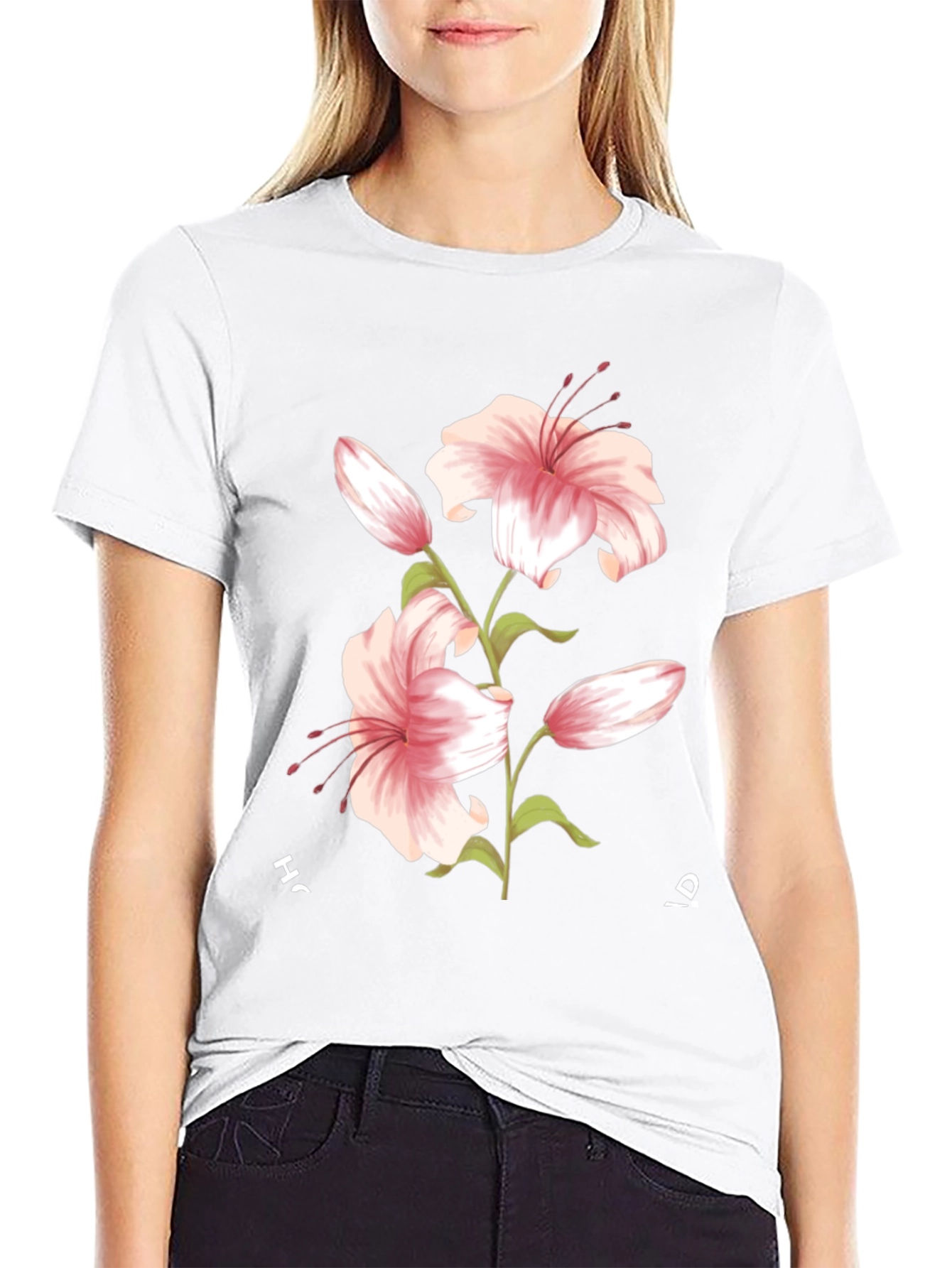 Floral Lily Graphic Black T-Shirt