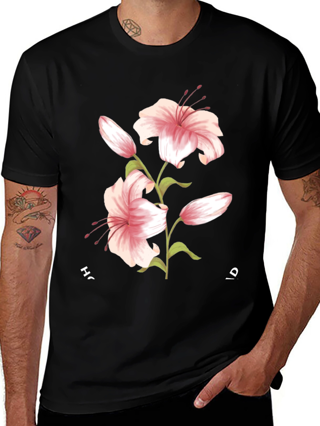 Floral Lily Graphic Black T-Shirt