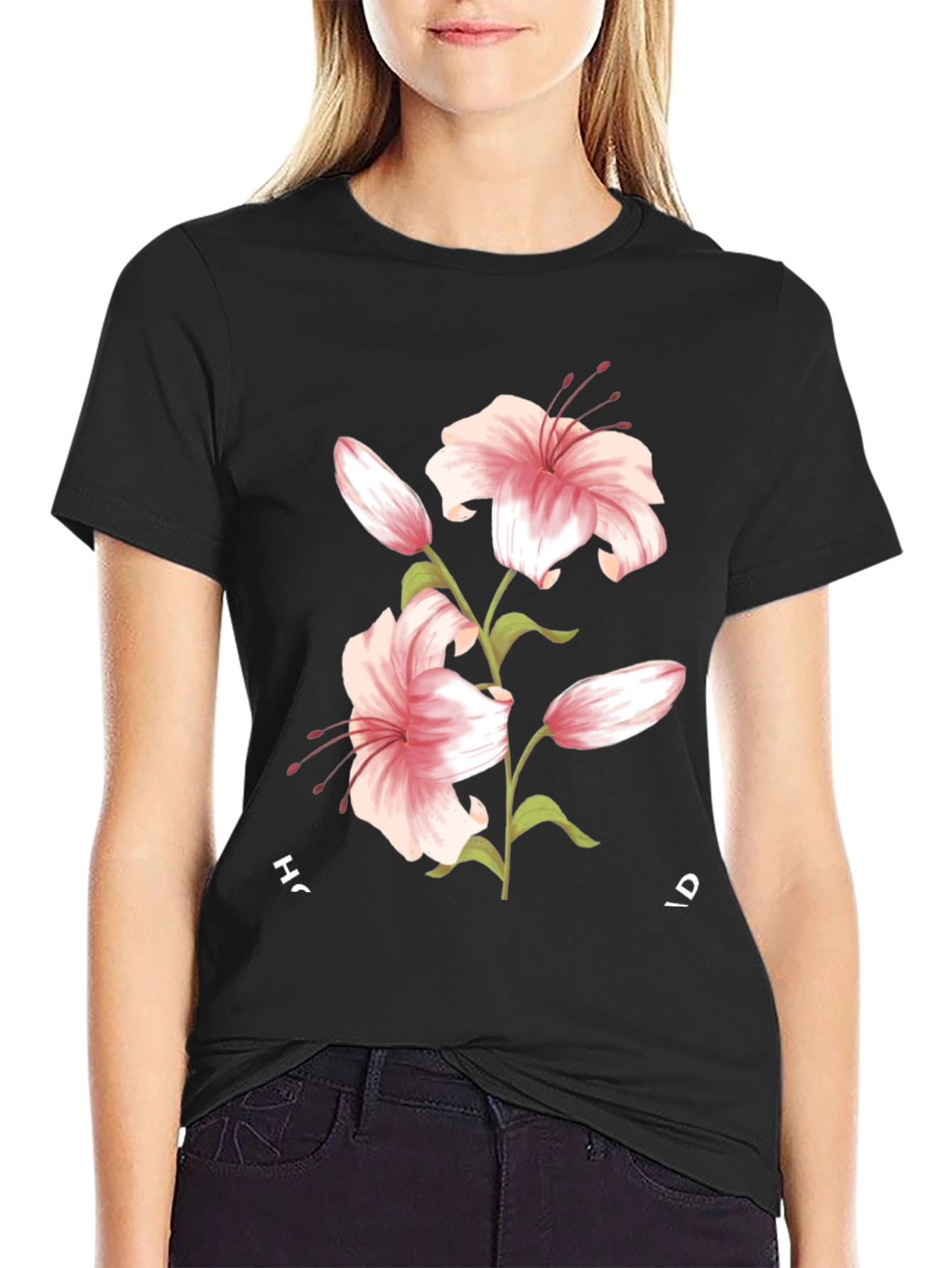 Floral Lily Graphic Black T-Shirt