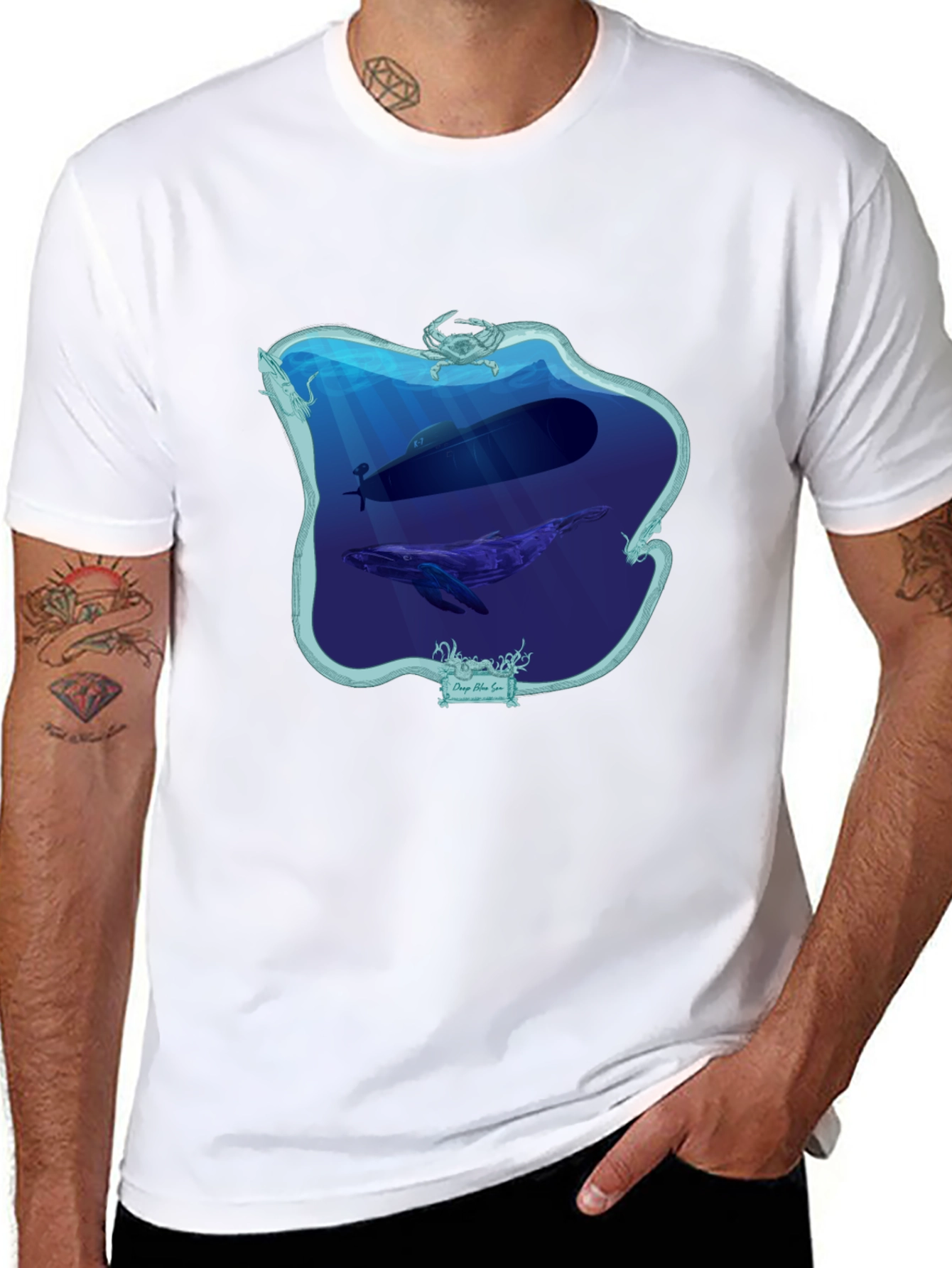Deep Sea Submarine Whale Graphic T-Shirt