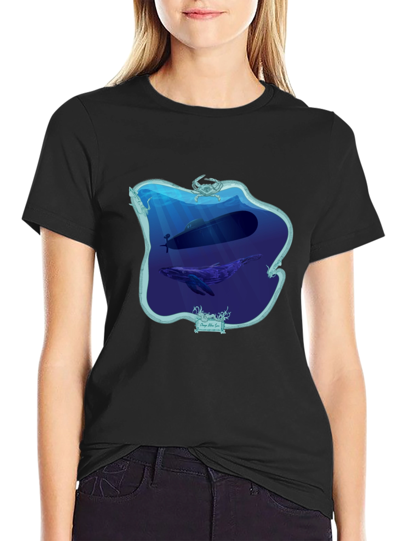 Deep Sea Submarine Whale Graphic T-Shirt