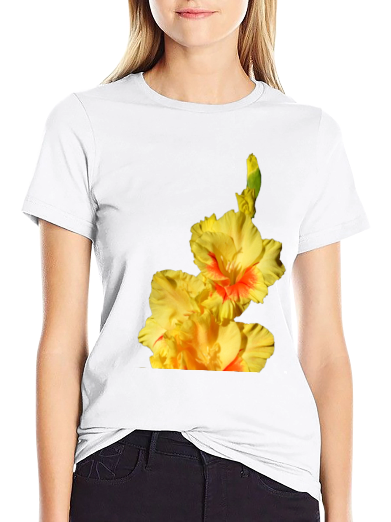 Floral Print T-Shirt: Vibrant Gladiolus Design