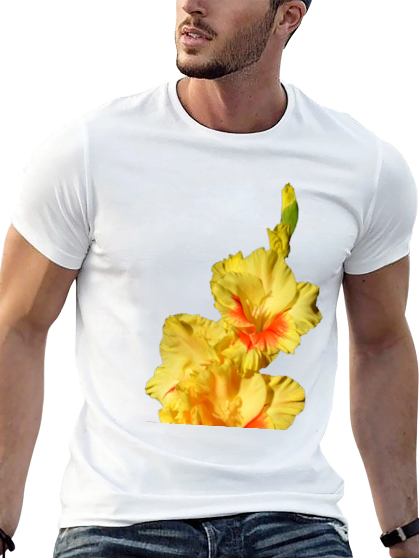 Floral Print T-Shirt: Vibrant Gladiolus Design