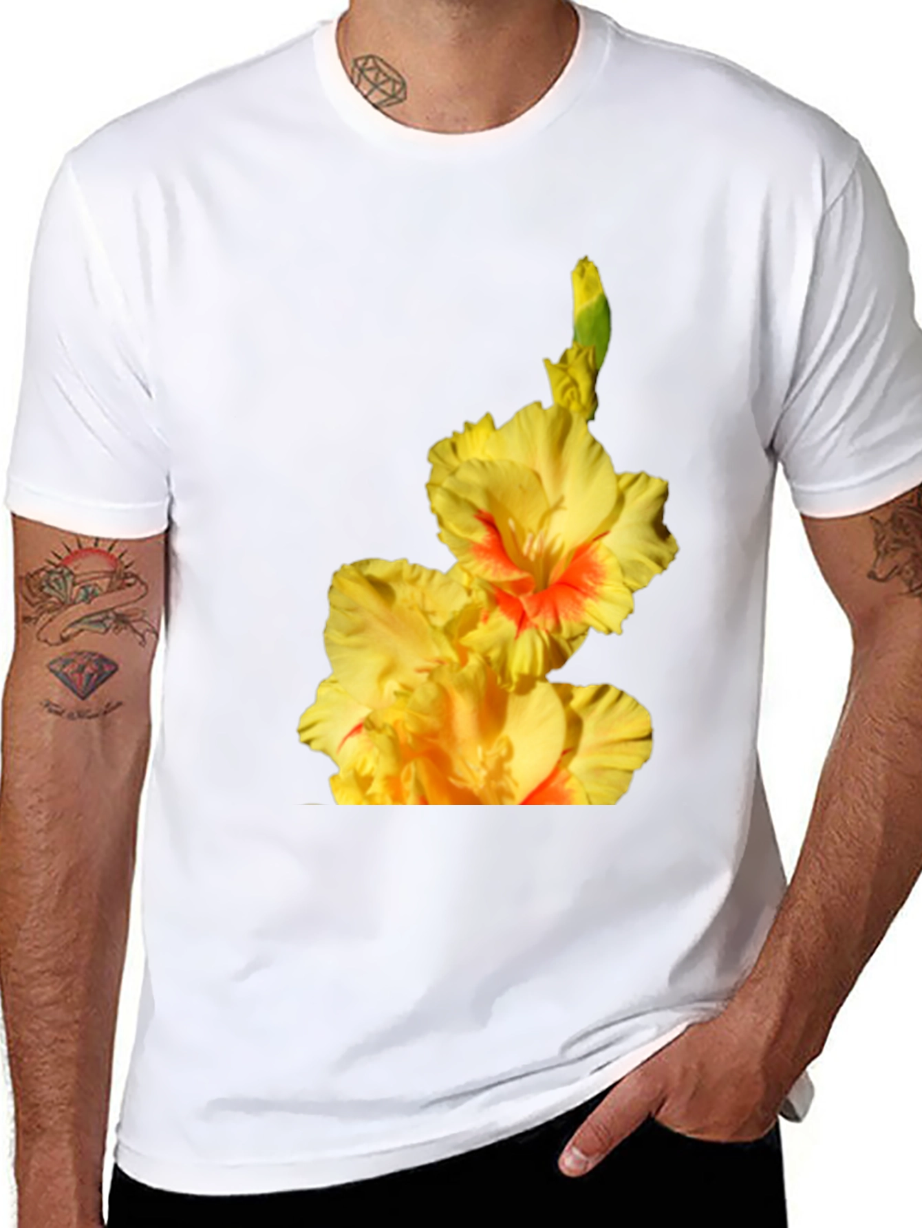 Floral Print T-Shirt: Vibrant Gladiolus Design