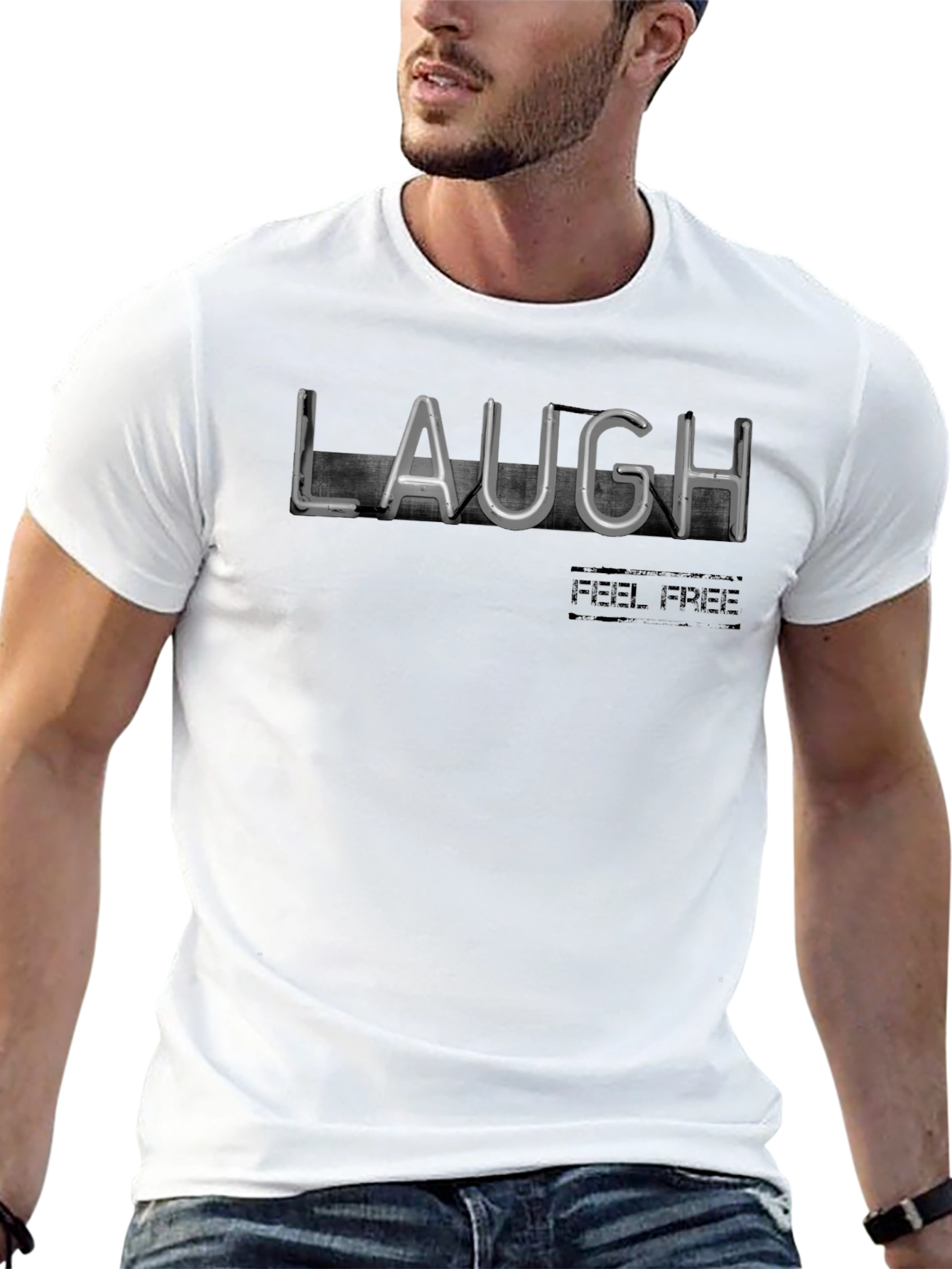 Laugh Feel Free Black Graphic Tee