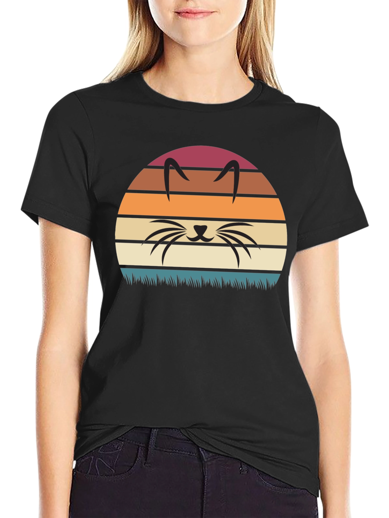 Retro Sunset Cat Silhouette T-Shirt