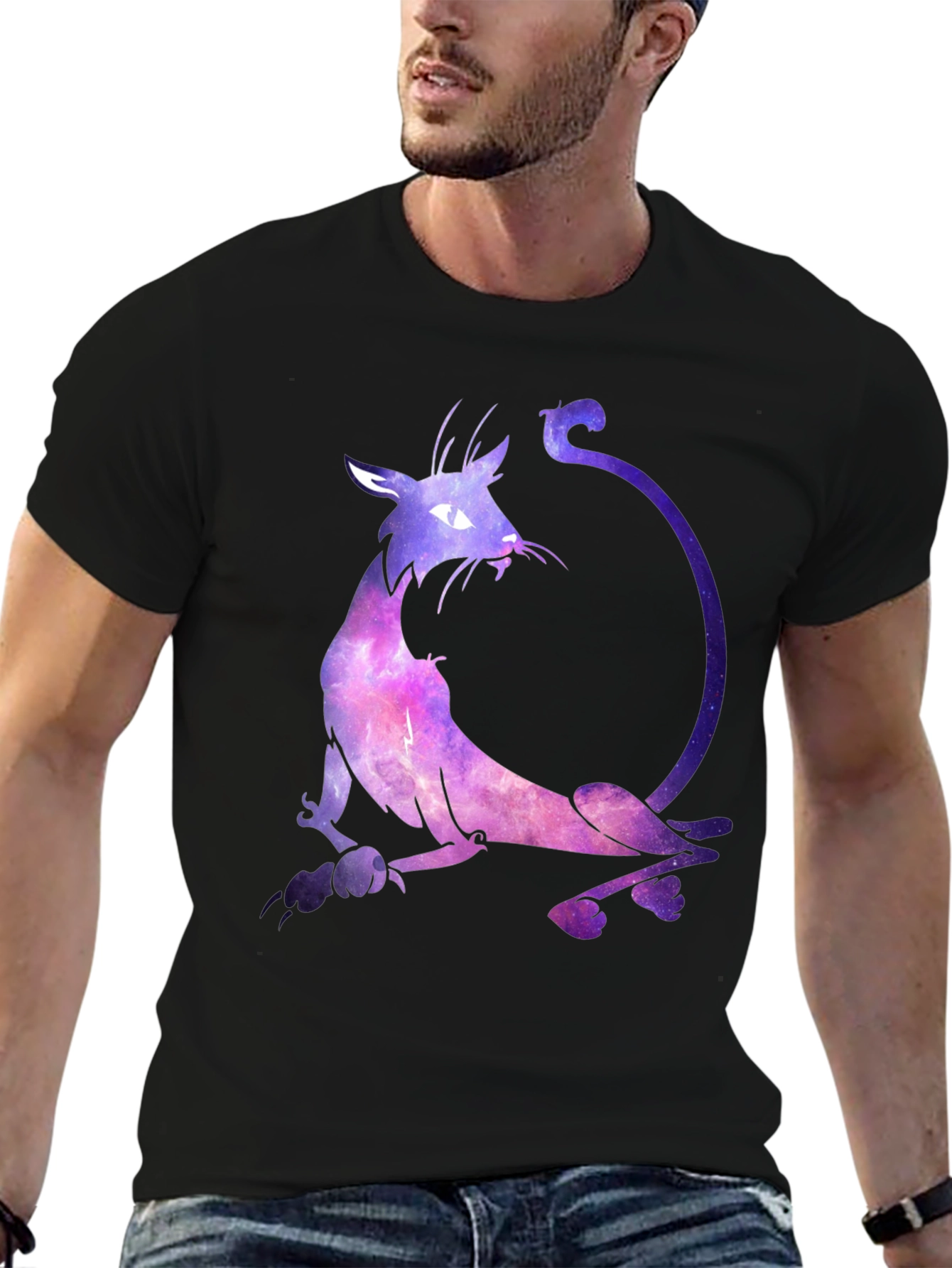 Cosmic Cat Graphic Black T-Shirt