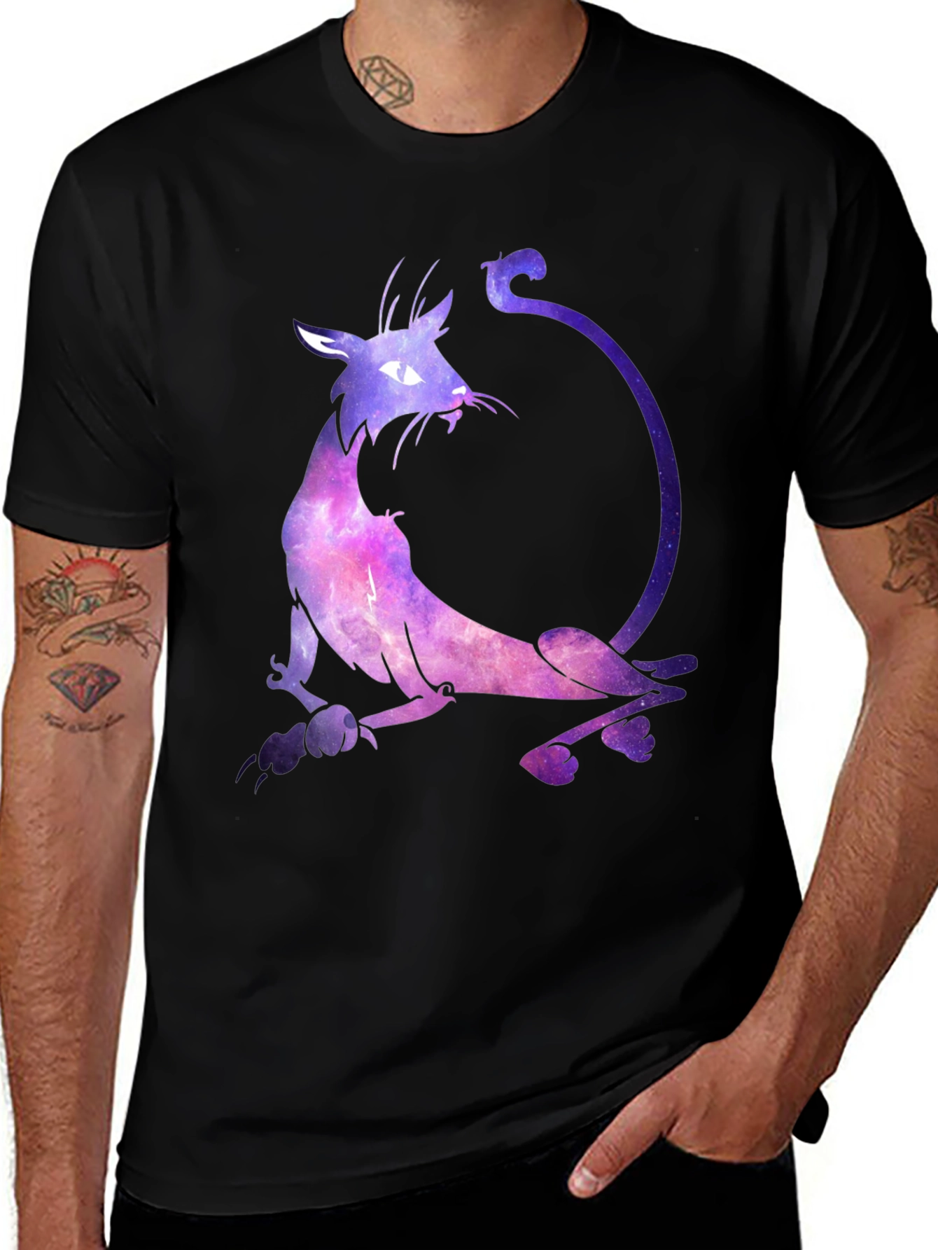 Cosmic Cat Graphic Black T-Shirt