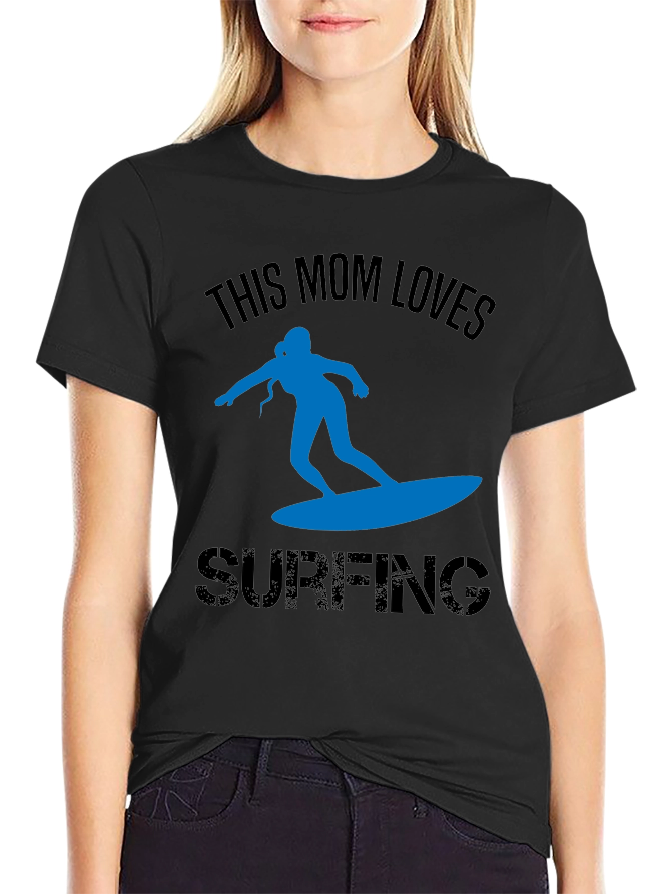 This Mom Loves Surfing T-Shirt - Black