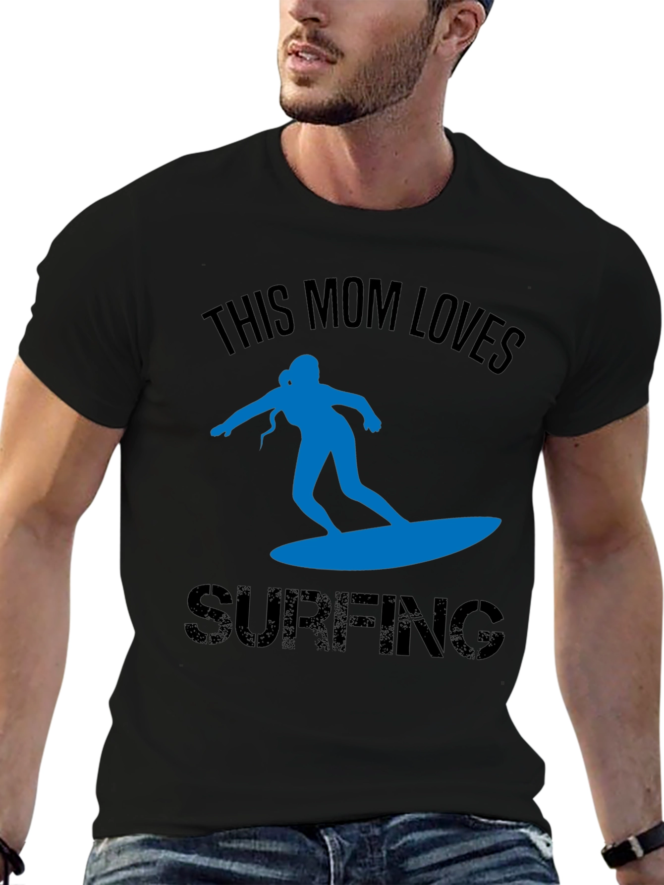 This Mom Loves Surfing T-Shirt - Black