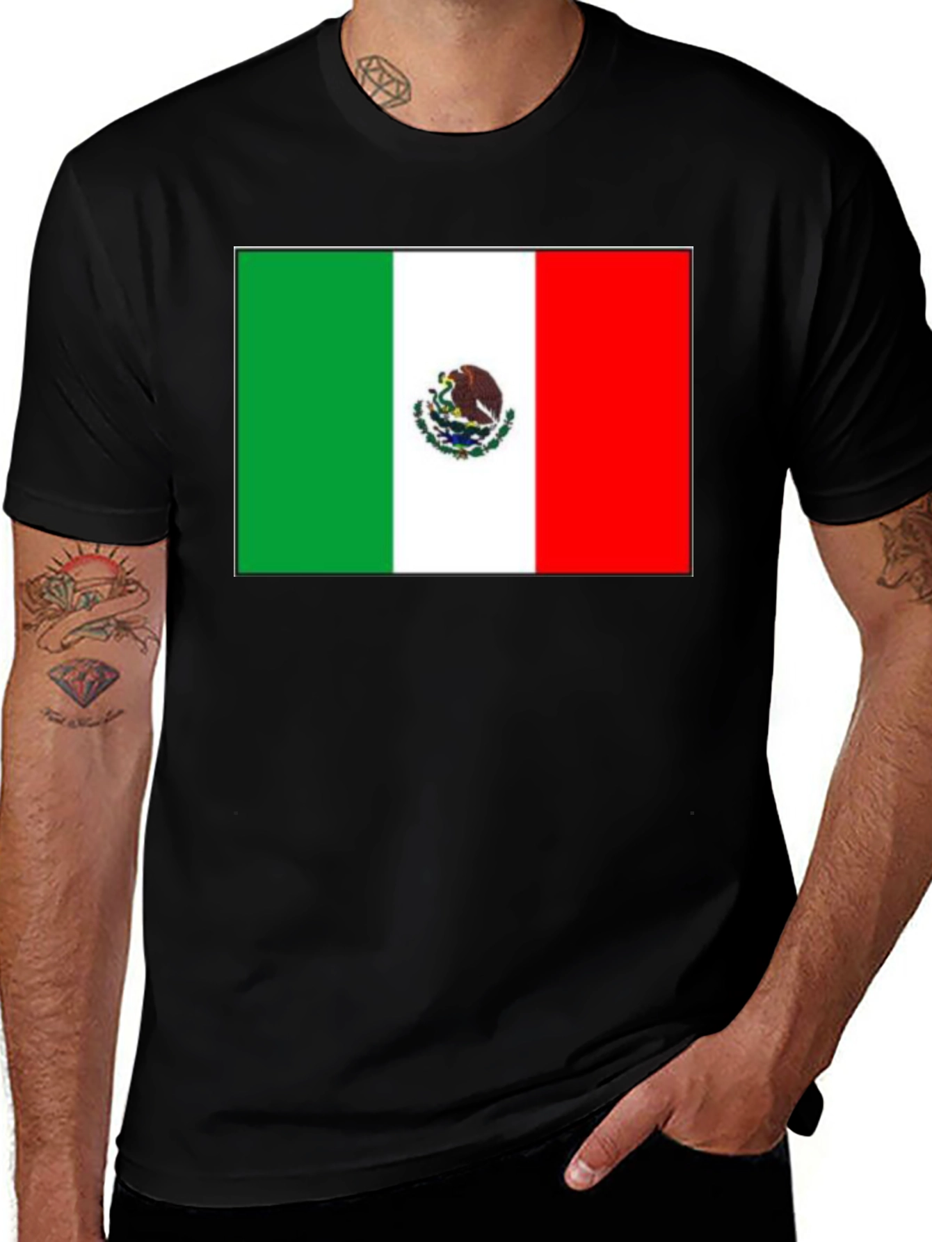 Mexican Flag Graphic T-Shirt - Black Cotton Tee