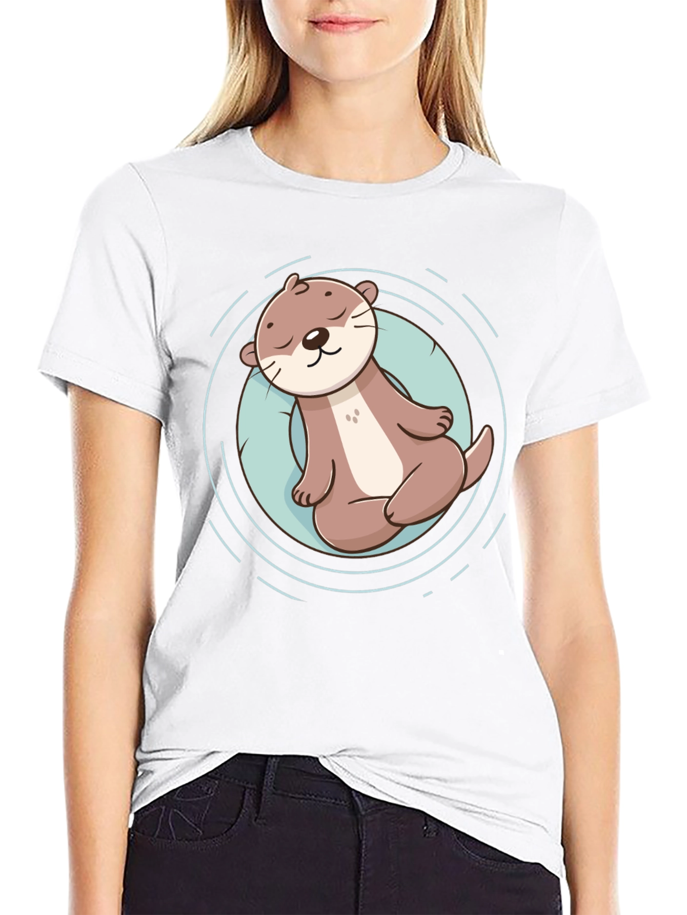 Cute Otter Graphic Tee - Black Cotton T-Shirt