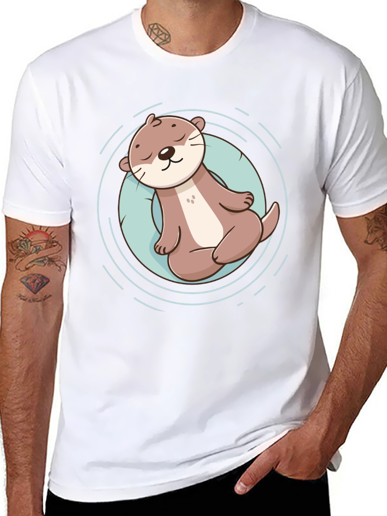 Cute Otter Graphic Tee - Black Cotton T-Shirt