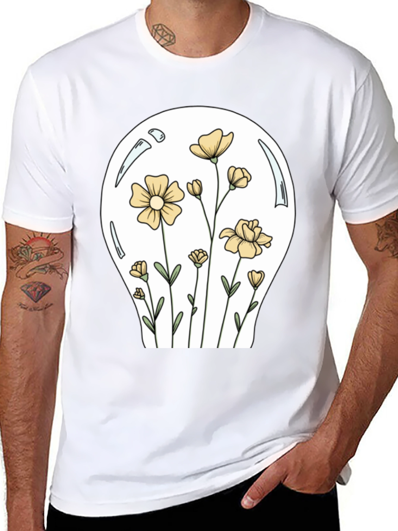 Floral Lightbulb Graphic T-Shirt - Black