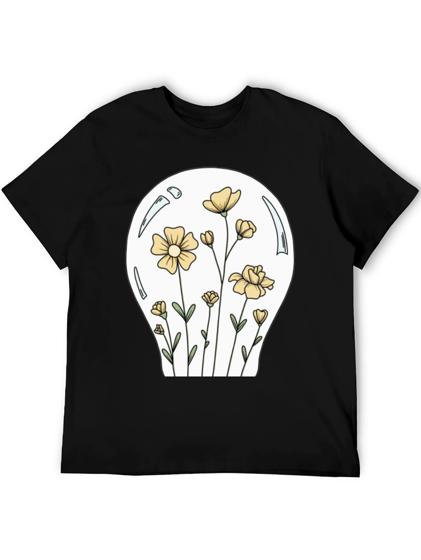 Floral Lightbulb Graphic T-Shirt - Black