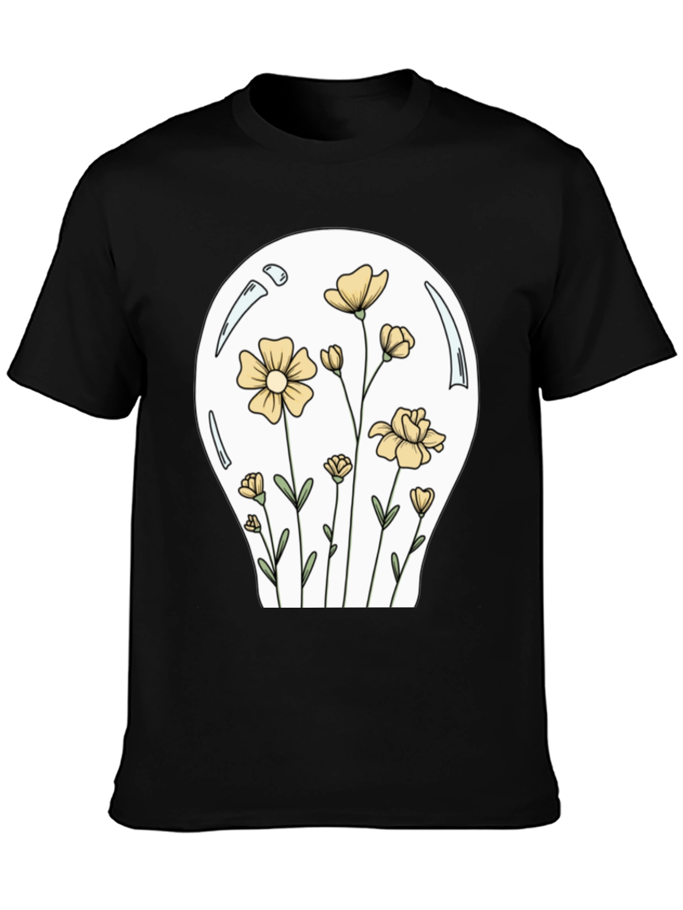Floral Lightbulb Graphic T-Shirt - Black