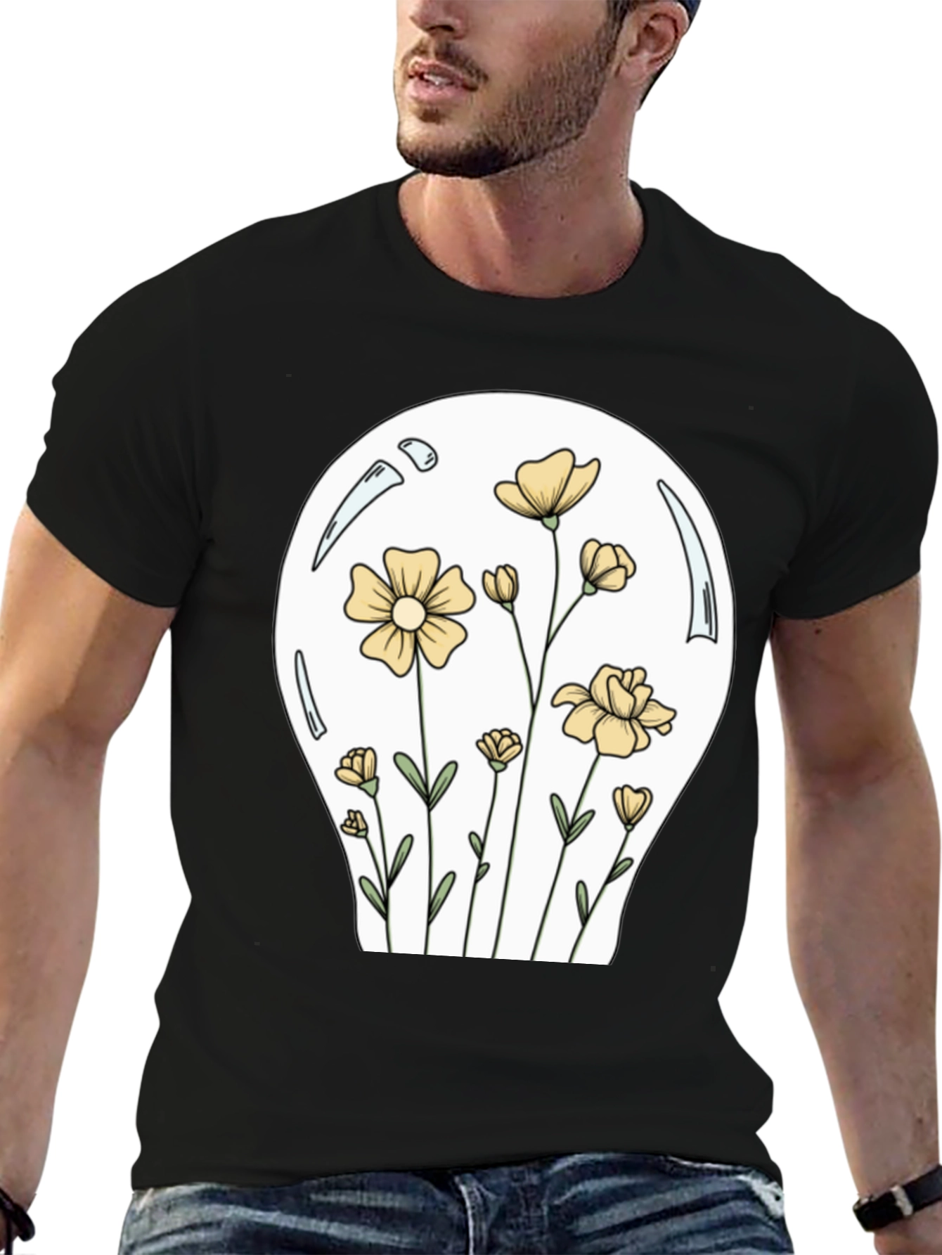 Floral Lightbulb Graphic T-Shirt - Black