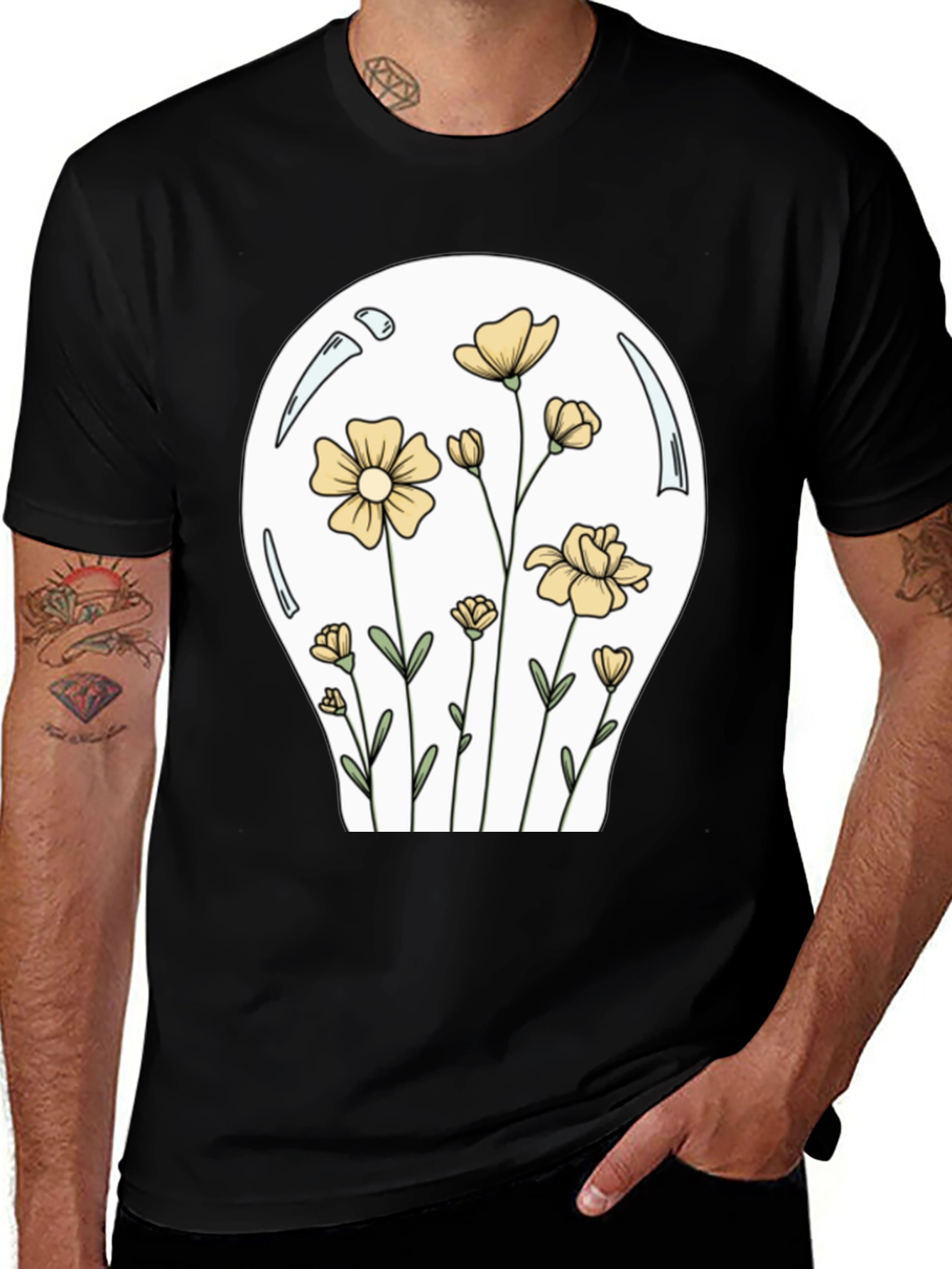 Floral Lightbulb Graphic T-Shirt - Black
