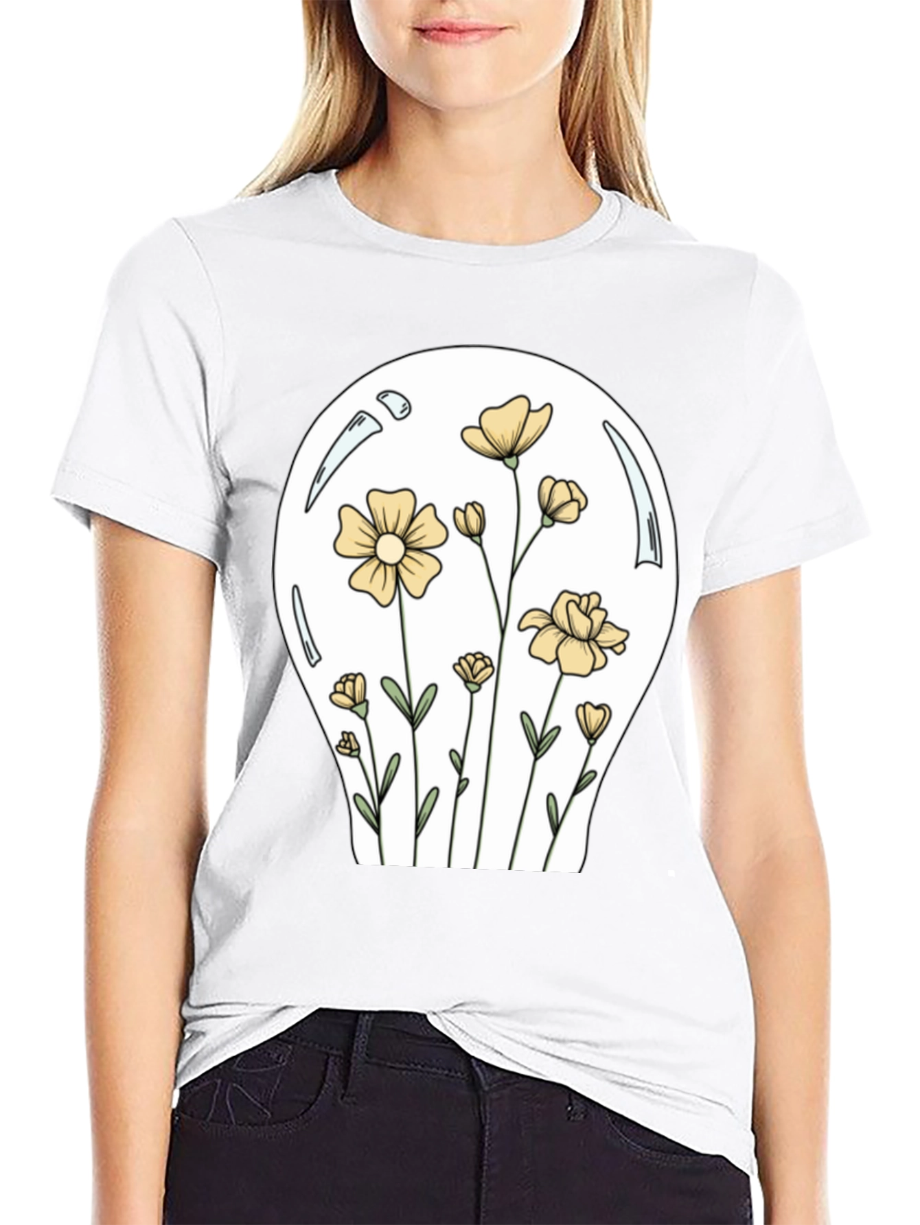 Floral Lightbulb Graphic T-Shirt - Black