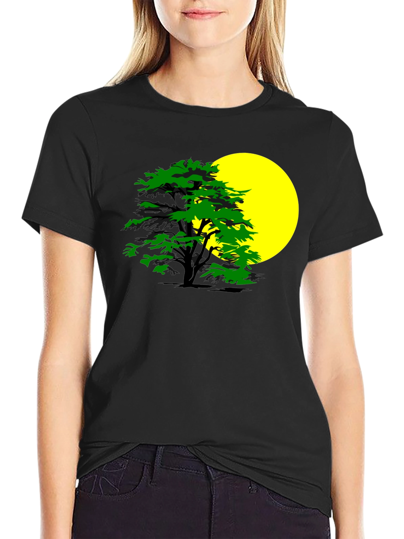 Nature Inspired Graphic Tee - Tree & Moon Design