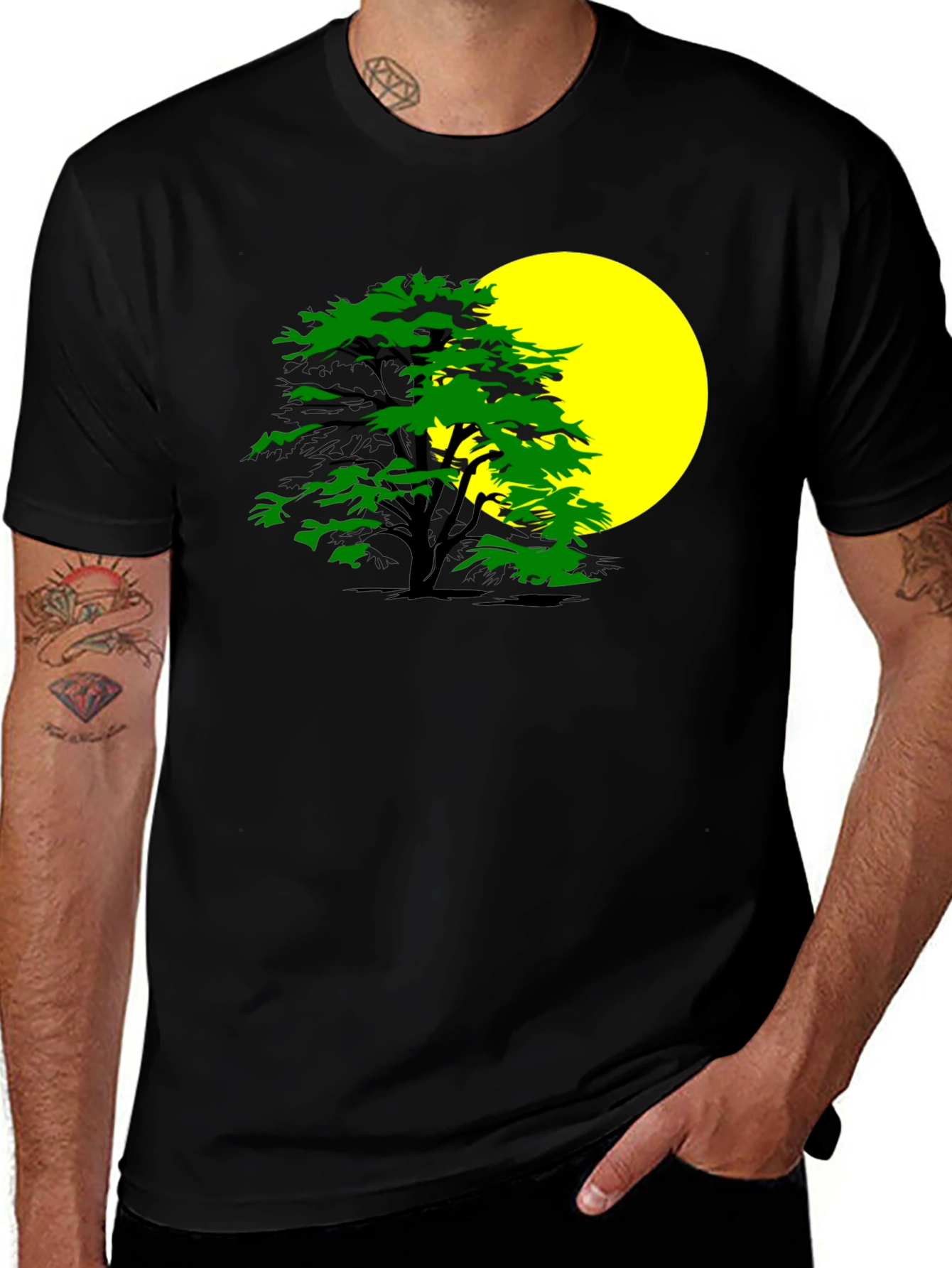 Nature Inspired Graphic Tee - Tree & Moon Design