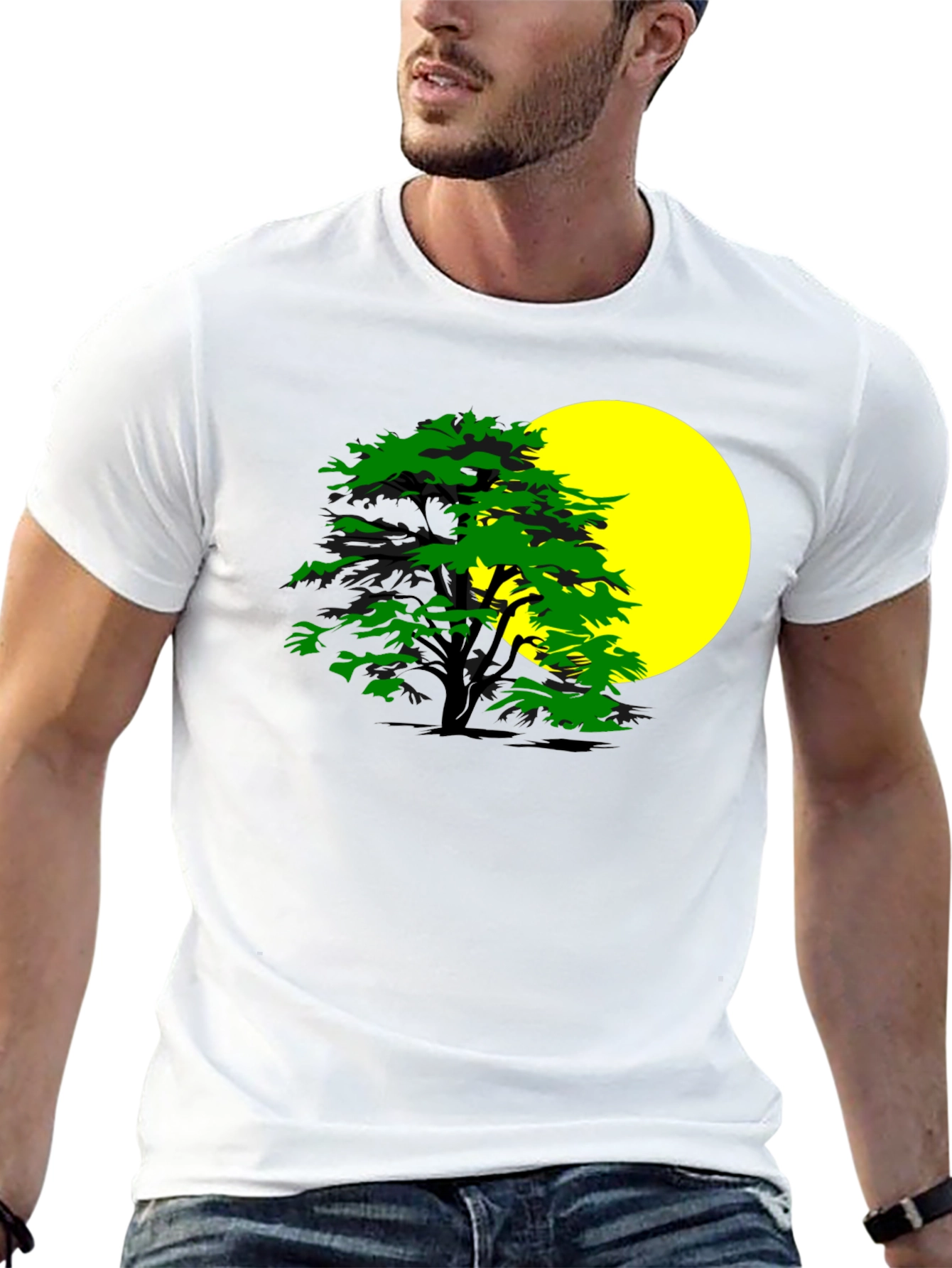 Nature Inspired Graphic Tee - Tree & Moon Design