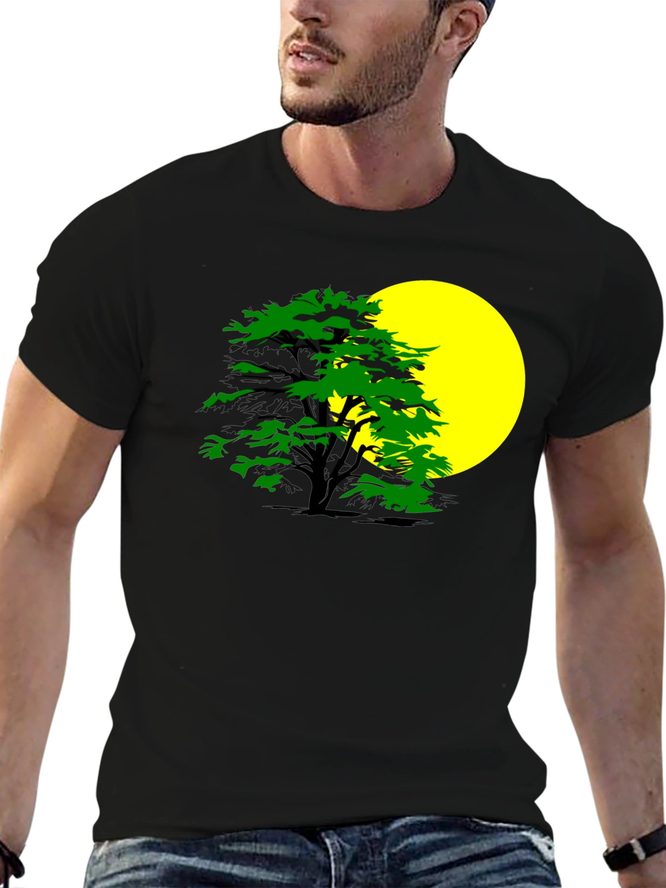 Nature Inspired Graphic Tee - Tree & Moon Design