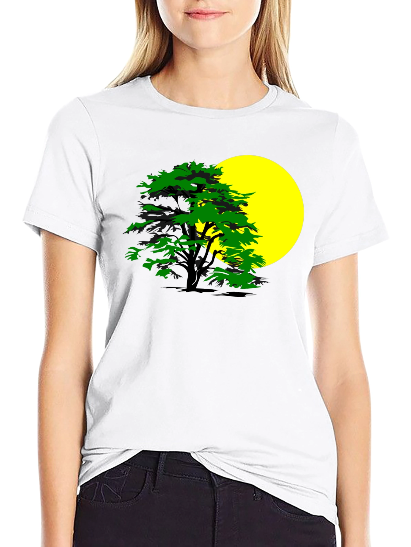 Nature Inspired Graphic Tee - Tree & Moon Design