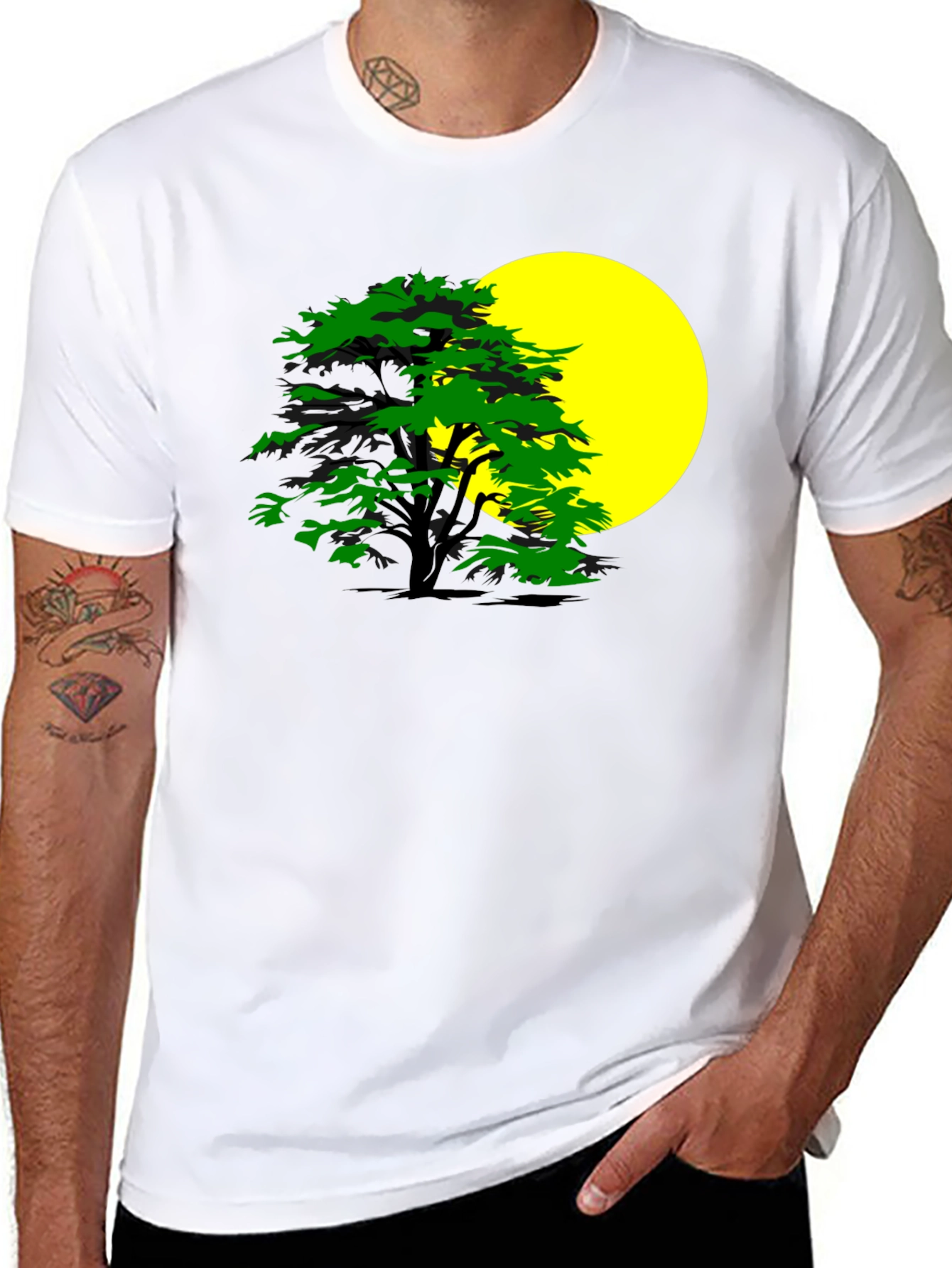 Nature Inspired Graphic Tee - Tree & Moon Design