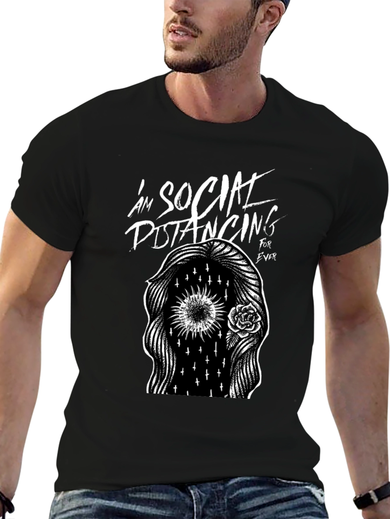 Social Distancing Forever Black Graphic Tee