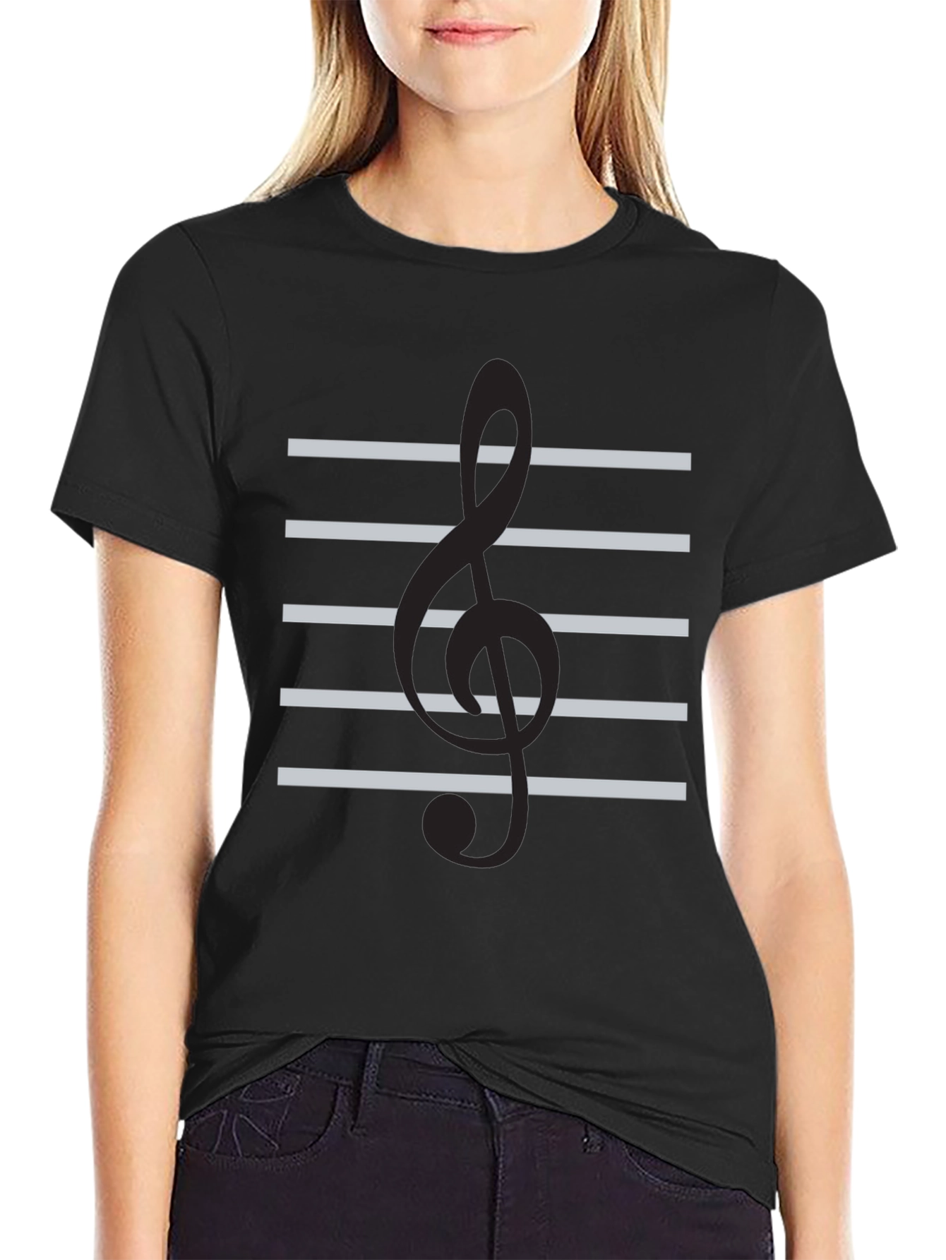 Musical Clef Graphic Tee - Black Cotton Comfort
